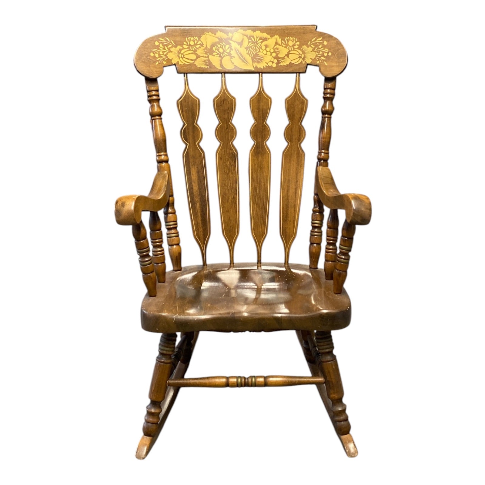 Ethan Allen Colonial Revival Maple Rocking Chair with Stenciled Fruit Crest