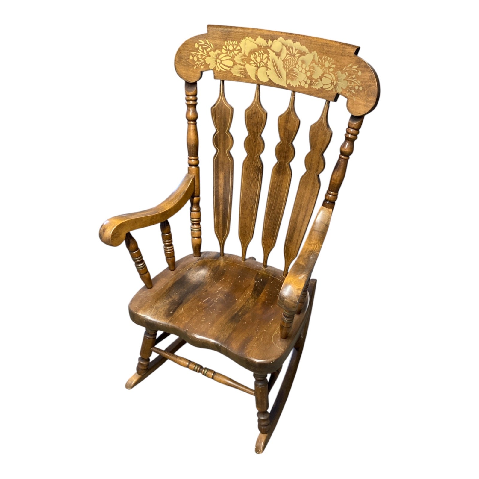 Ethan Allen Colonial Revival Maple Rocking Chair with Stenciled Fruit Crest