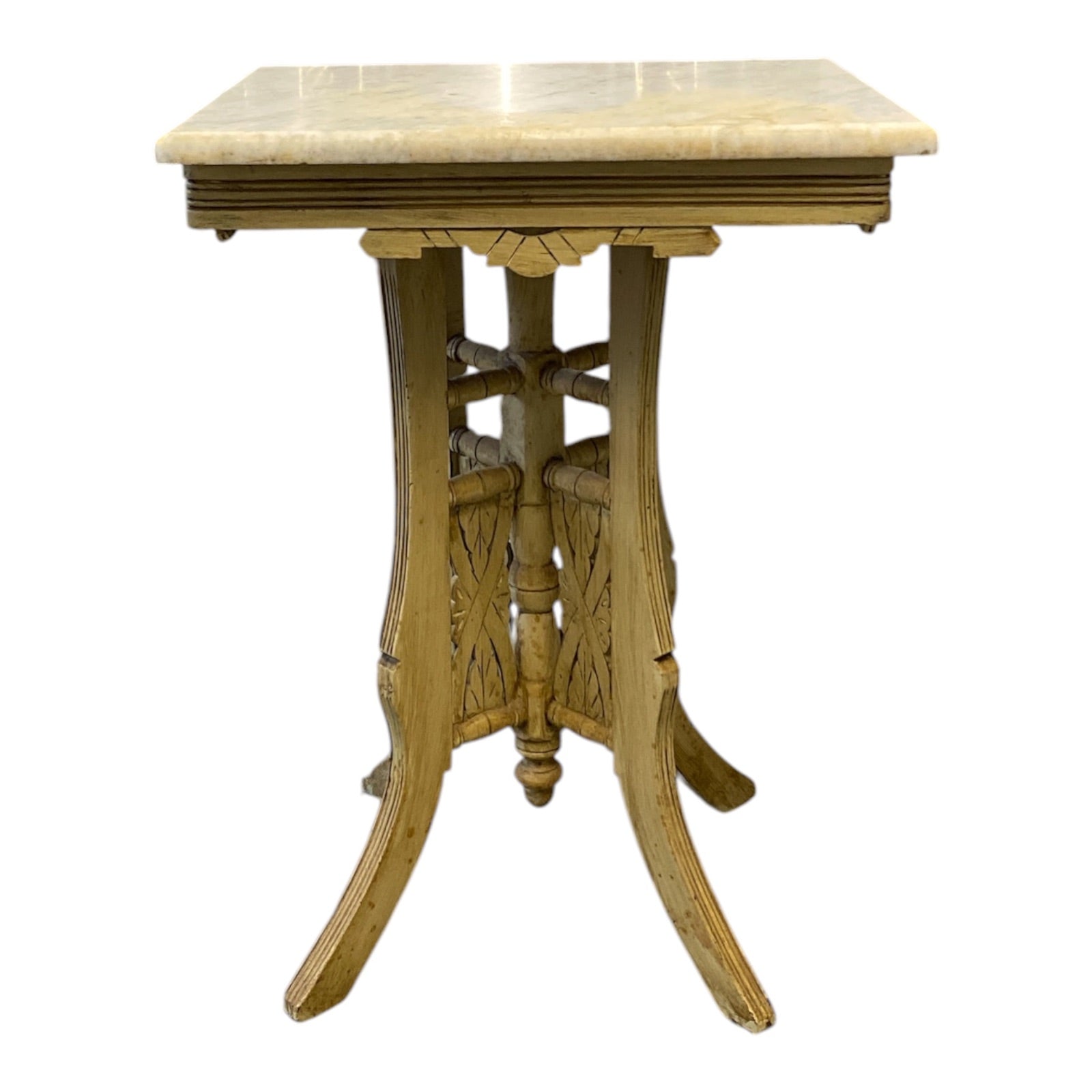 Victorian Eastlake Marble-Top Parlor Table with Carved Walnut Base c.1880