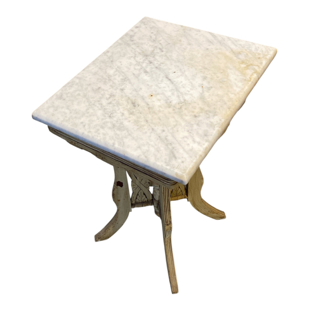 Victorian Eastlake Marble-Top Parlor Table with Carved Walnut Base c.1880