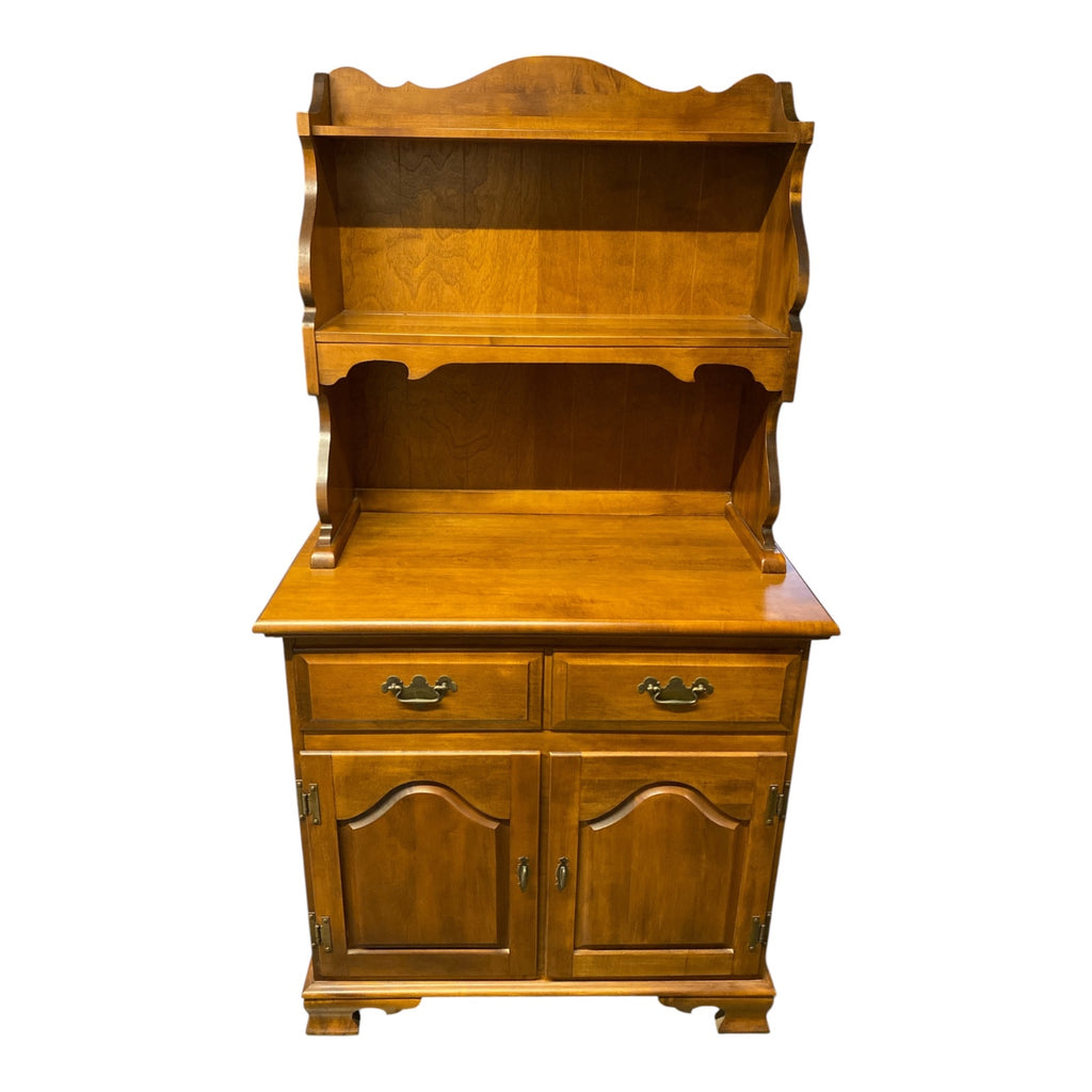 Vintage Maple Colonial Dry Sink Hutch with Scalloped Shelving & Brass Hardware