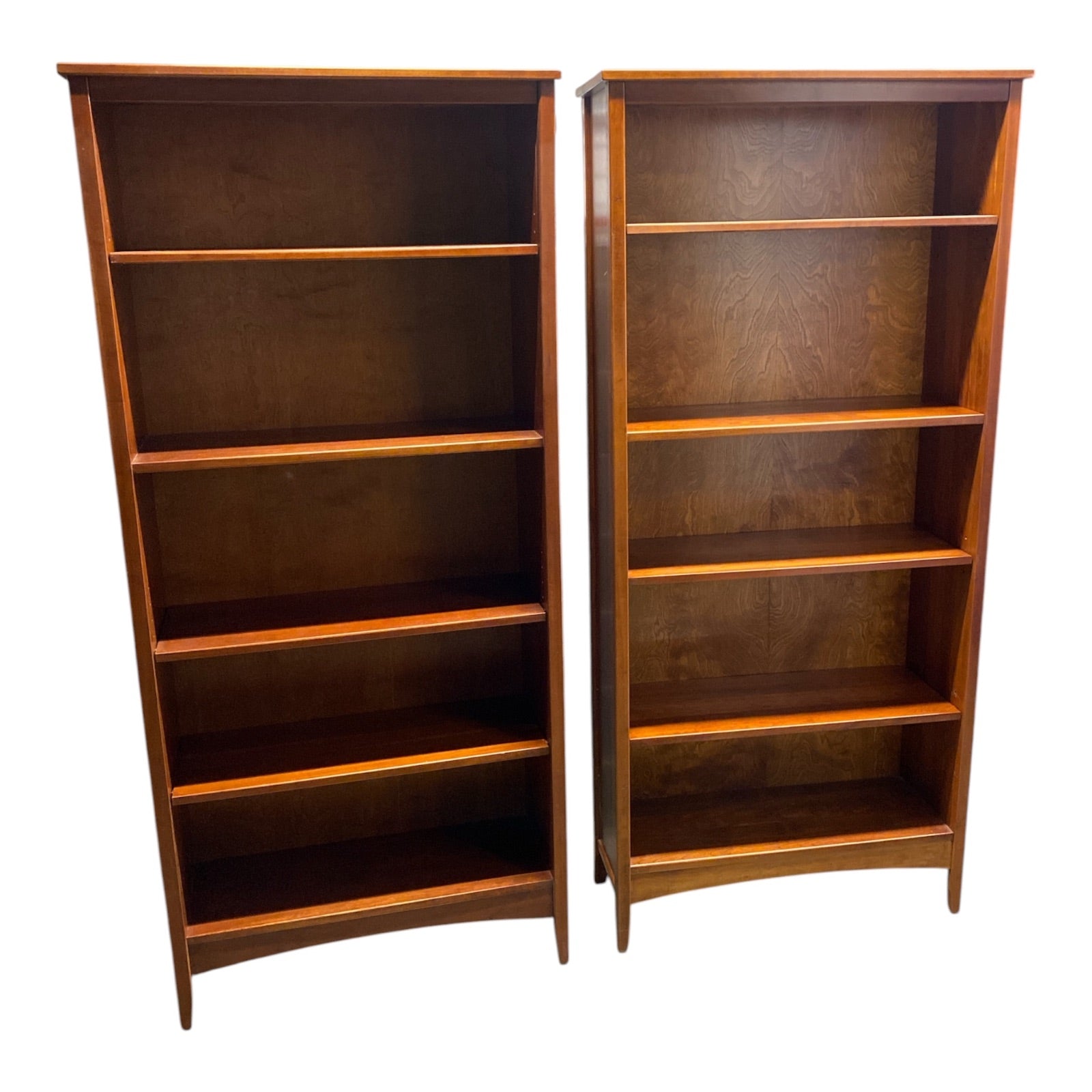 Pair of Cherry Shaker-Style Tall Bookcases with Tapered Legs