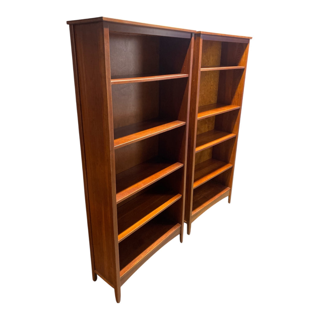 Pair of Cherry Shaker-Style Tall Bookcases with Tapered Legs