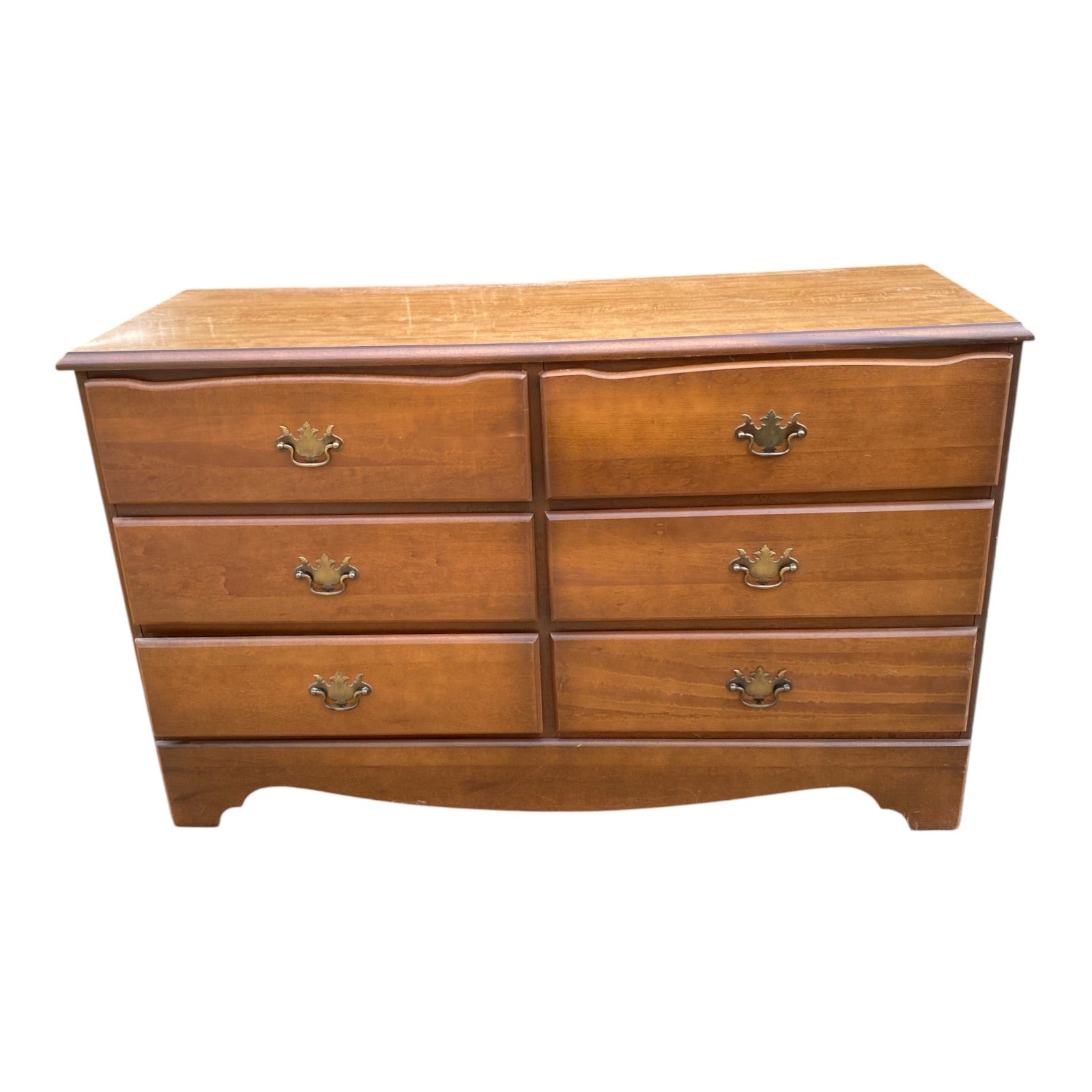 Mid-Century Maple 6-Drawer Double Dresser with Chippendale Bail Pulls