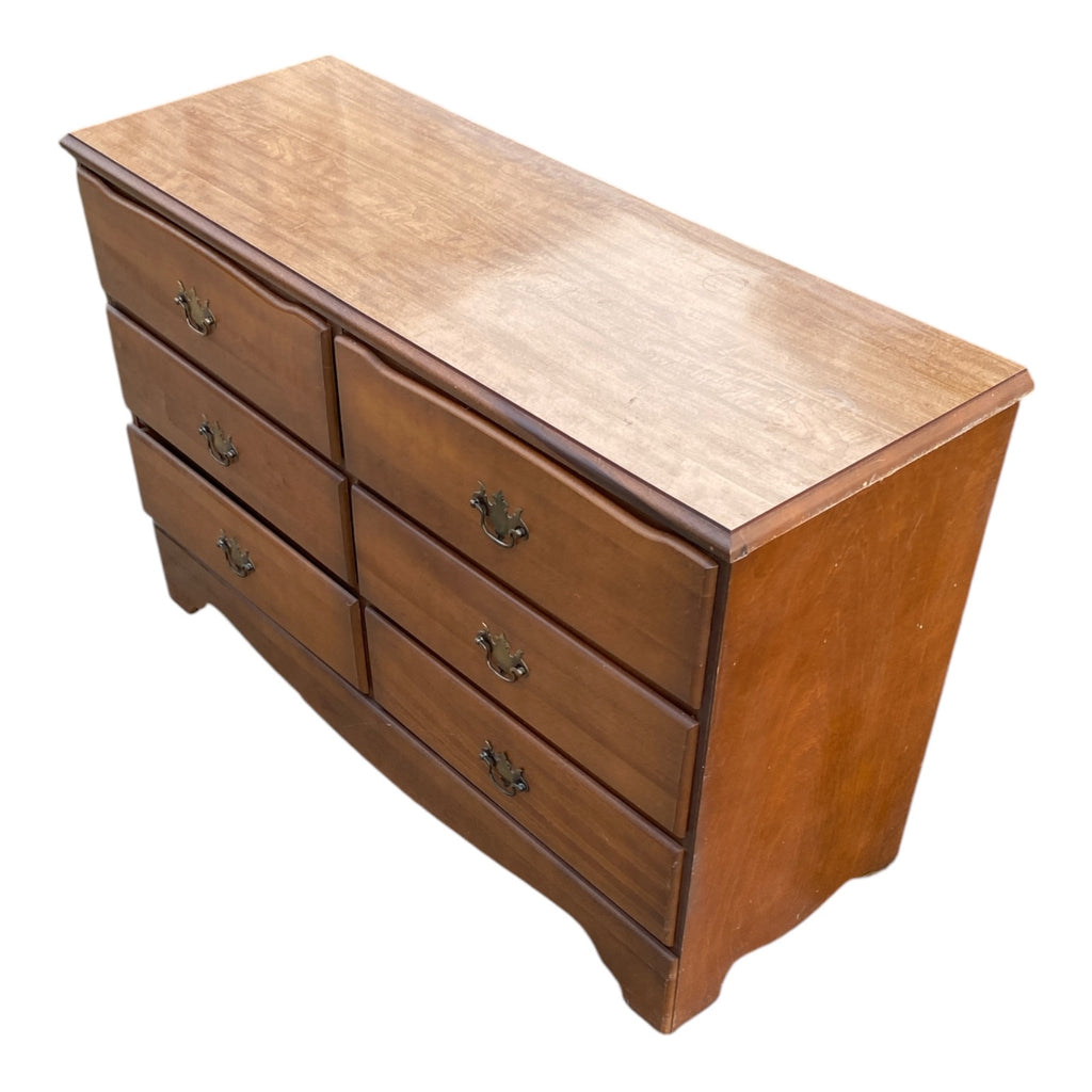 Mid-Century Maple 6-Drawer Double Dresser with Chippendale Bail Pulls