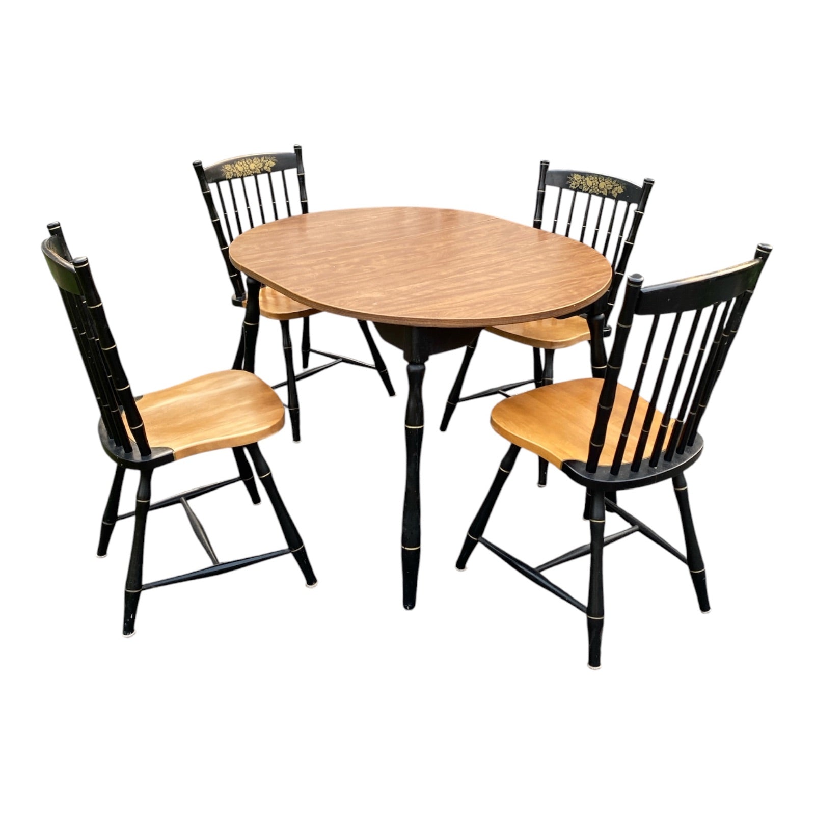 Athens Table Co. Hitchcock-Style Drop-Leaf Dining Set, 1972, Table + 4 Chairs