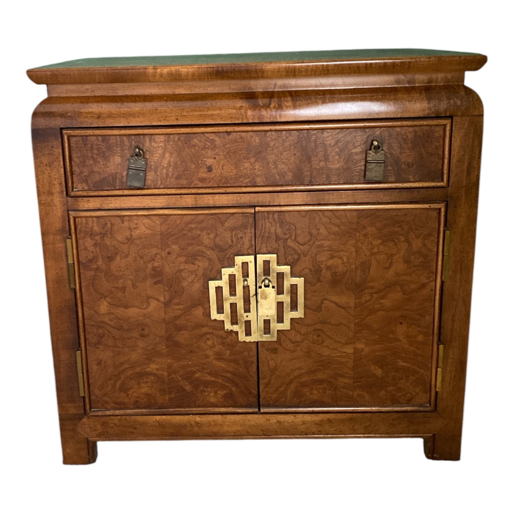 Century Furniture Chin Hua Burl Wood Nightstand with Brass Greek Key Hardware. 2 of 2