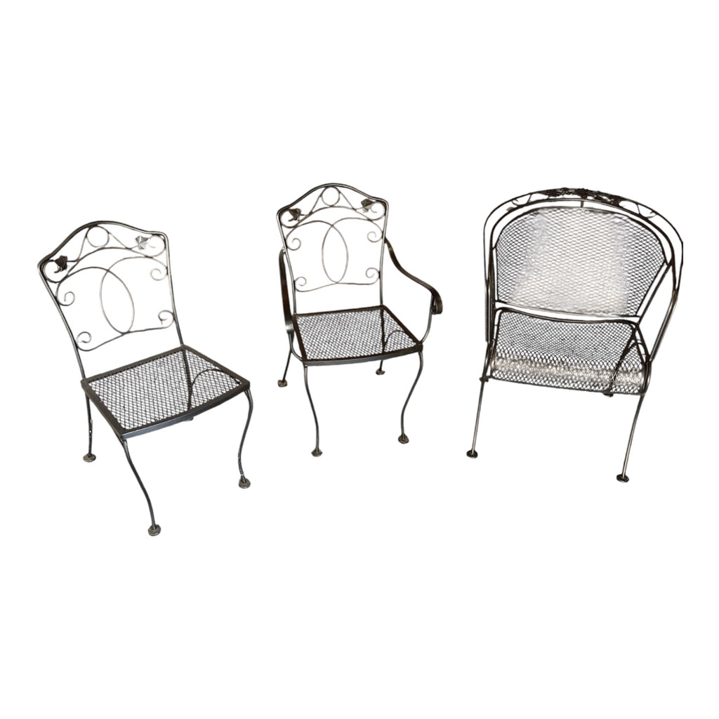 Vintage Wrought Iron 7-Piece Patio Set with Scroll Details & Mesh Seating