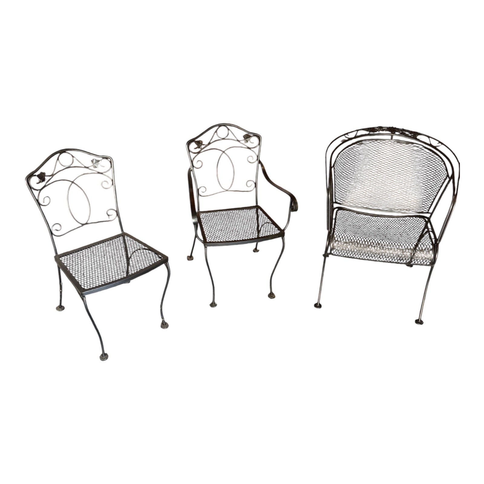 Vintage Wrought Iron 7-Piece Patio Set with Scroll Details & Mesh Seating