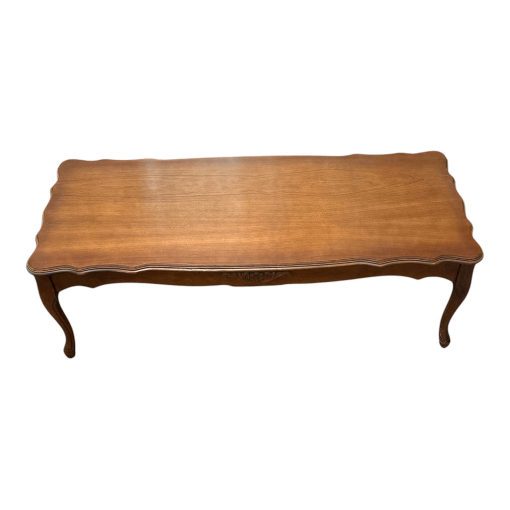 French Provincial Cherry Coffee Table with Carved Apron & Cabriole Legs