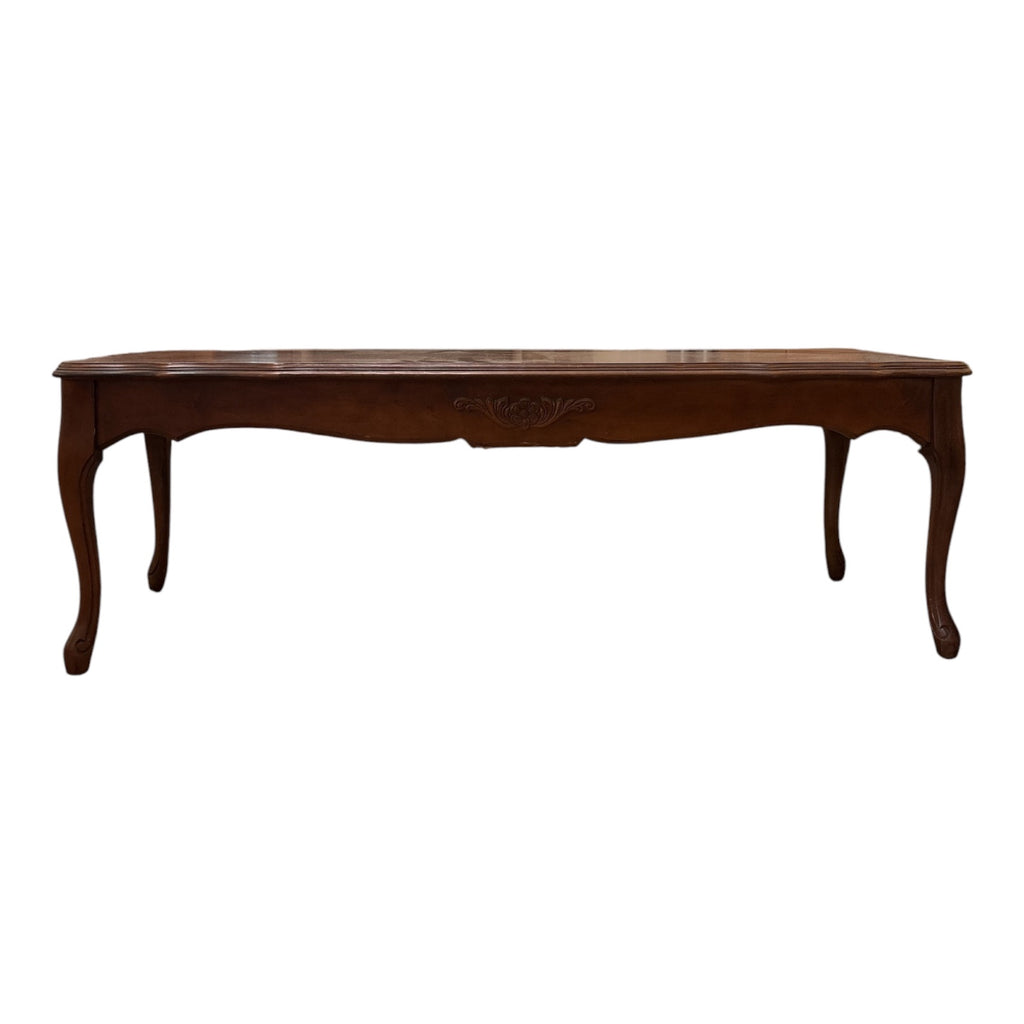 French Provincial Cherry Coffee Table with Carved Apron & Cabriole Legs