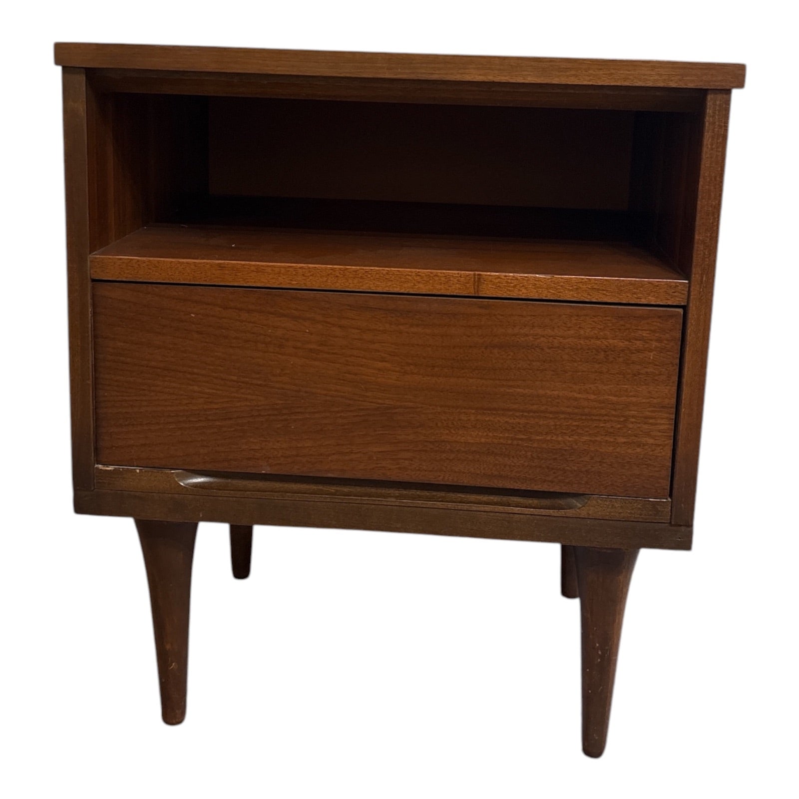 Mid-Century Modern Walnut Nightstand with Recessed Drawer Pull, 1960s