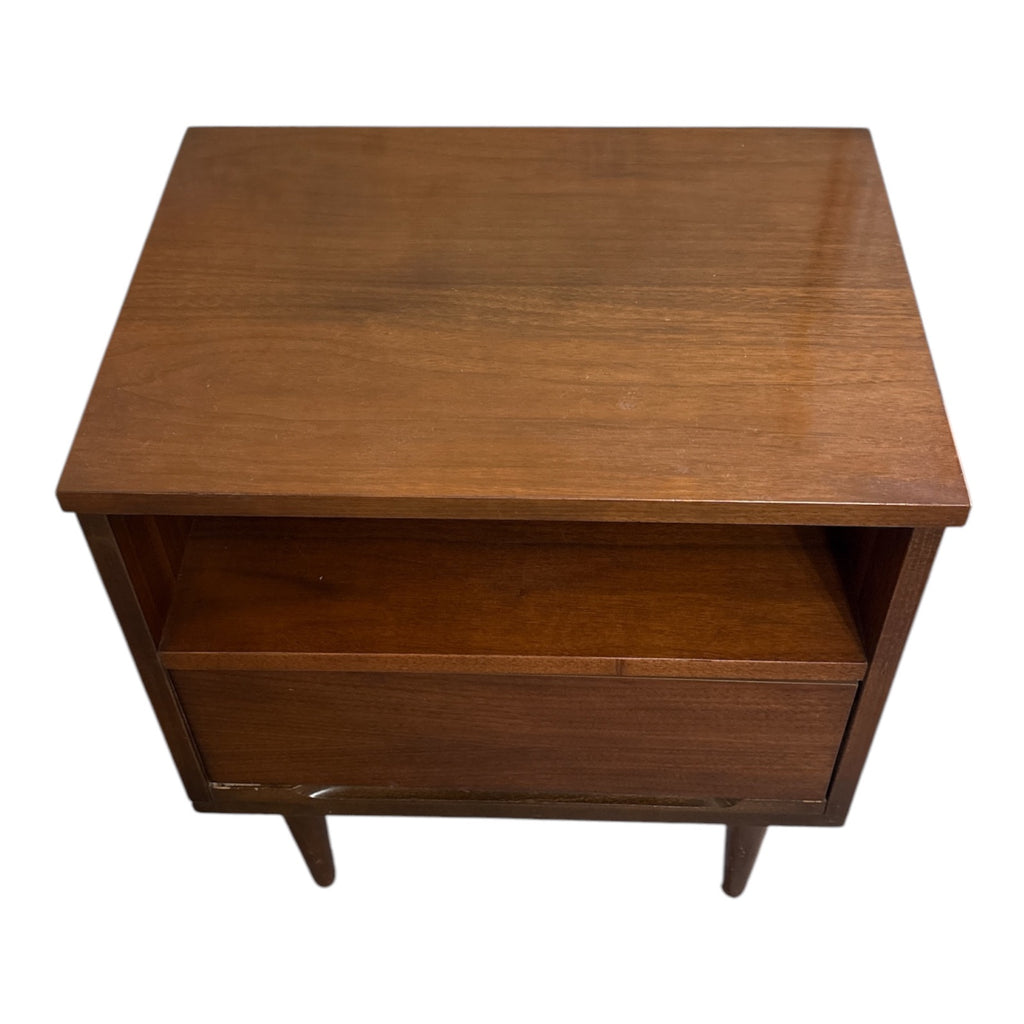 Mid-Century Modern Walnut Nightstand with Recessed Drawer Pull, 1960s