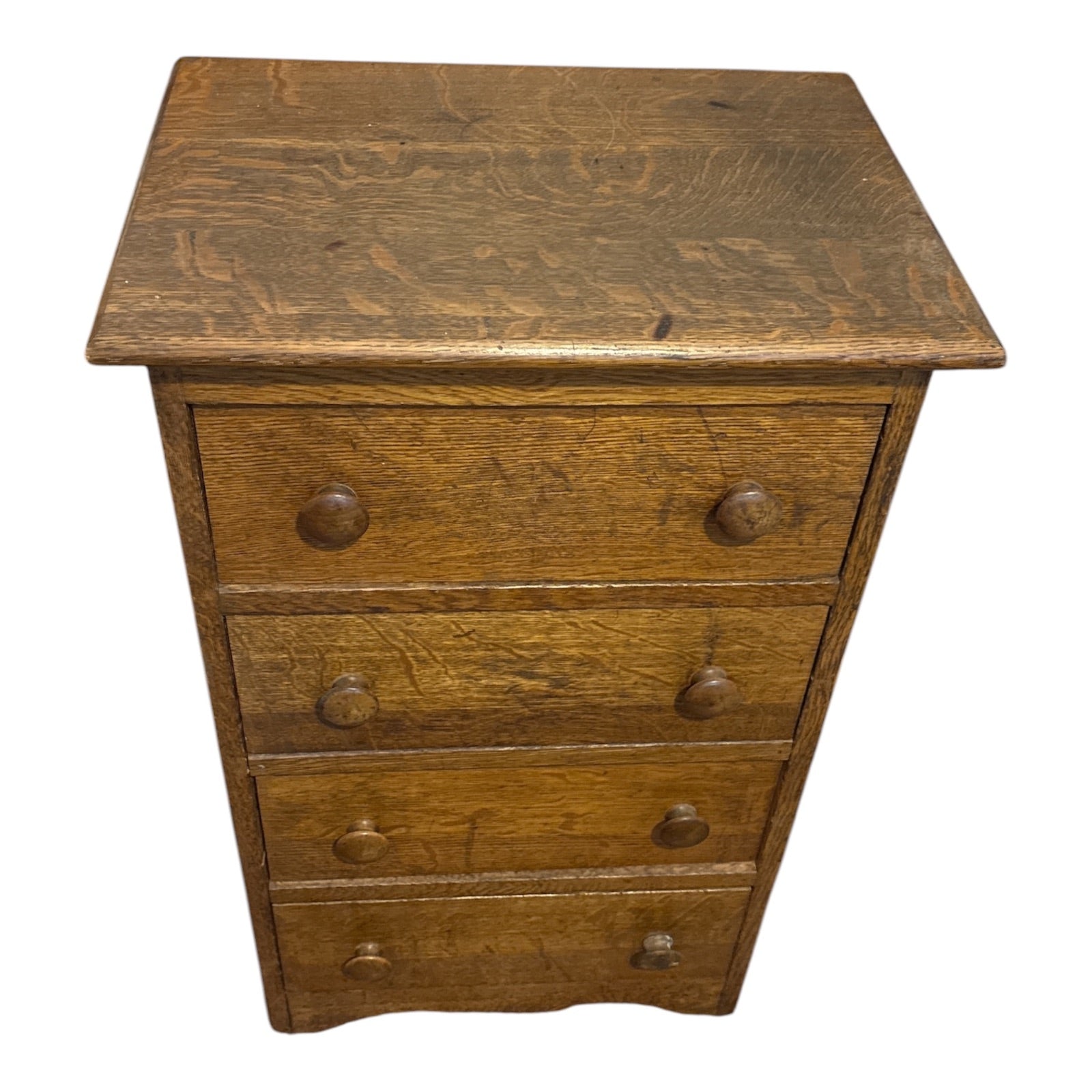 Antique Quarter-Sawn Oak Four-Drawer Nightstand with Scalloped Apron c.1900-1920