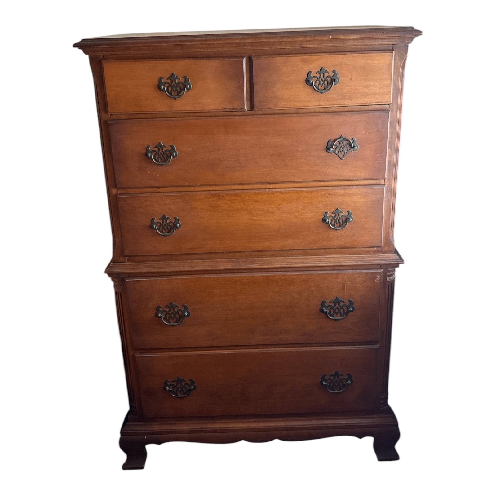 Mid-Century Chippendale-Style Cherry Chest-on-Chest Highboy Dresser