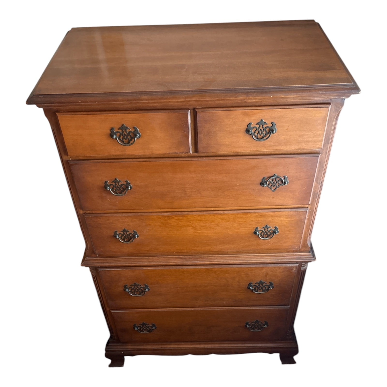 Mid-Century Chippendale-Style Cherry Chest-on-Chest Highboy Dresser