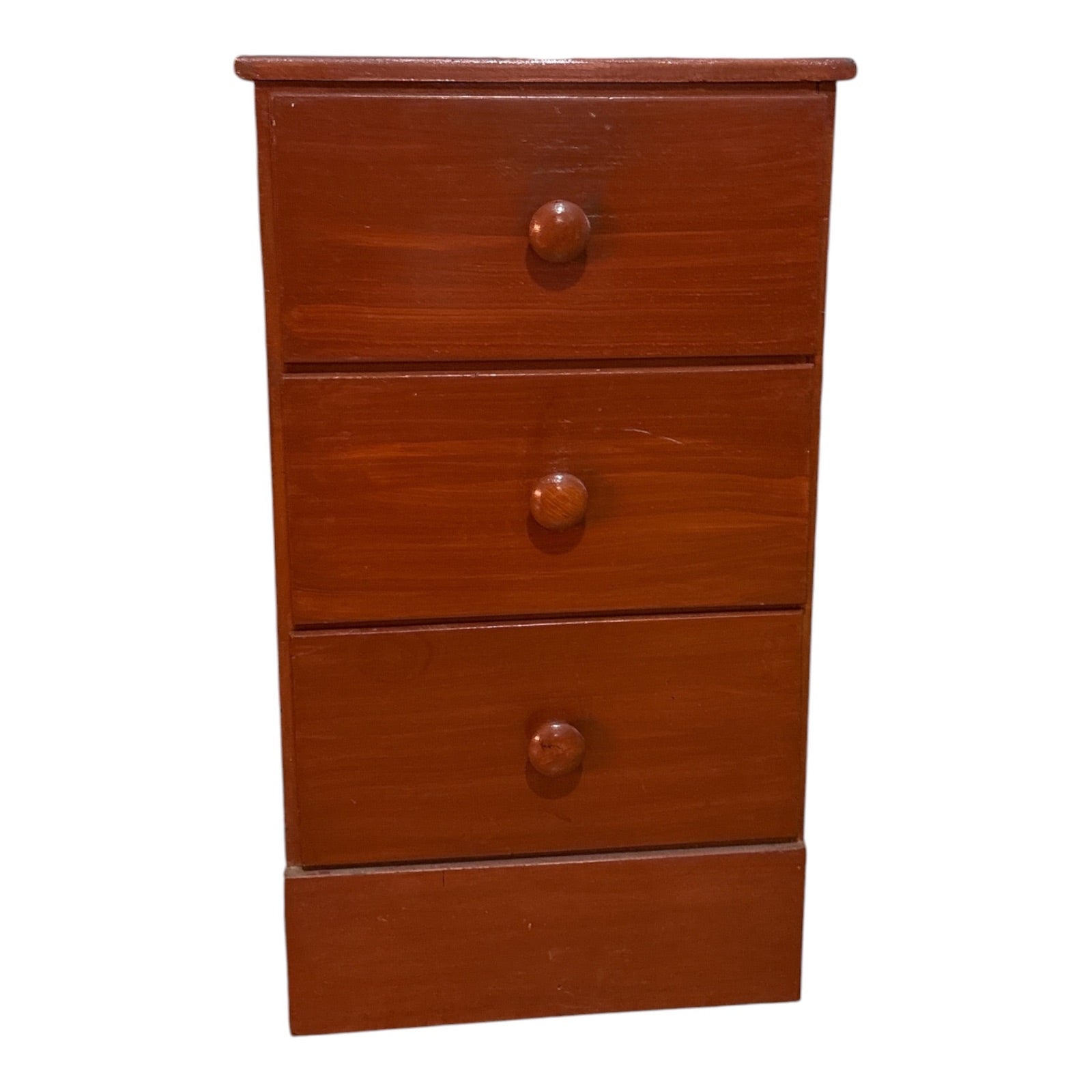 Vintage Solid Pine 3-Drawer Nightstand with Turned Wood Knobs