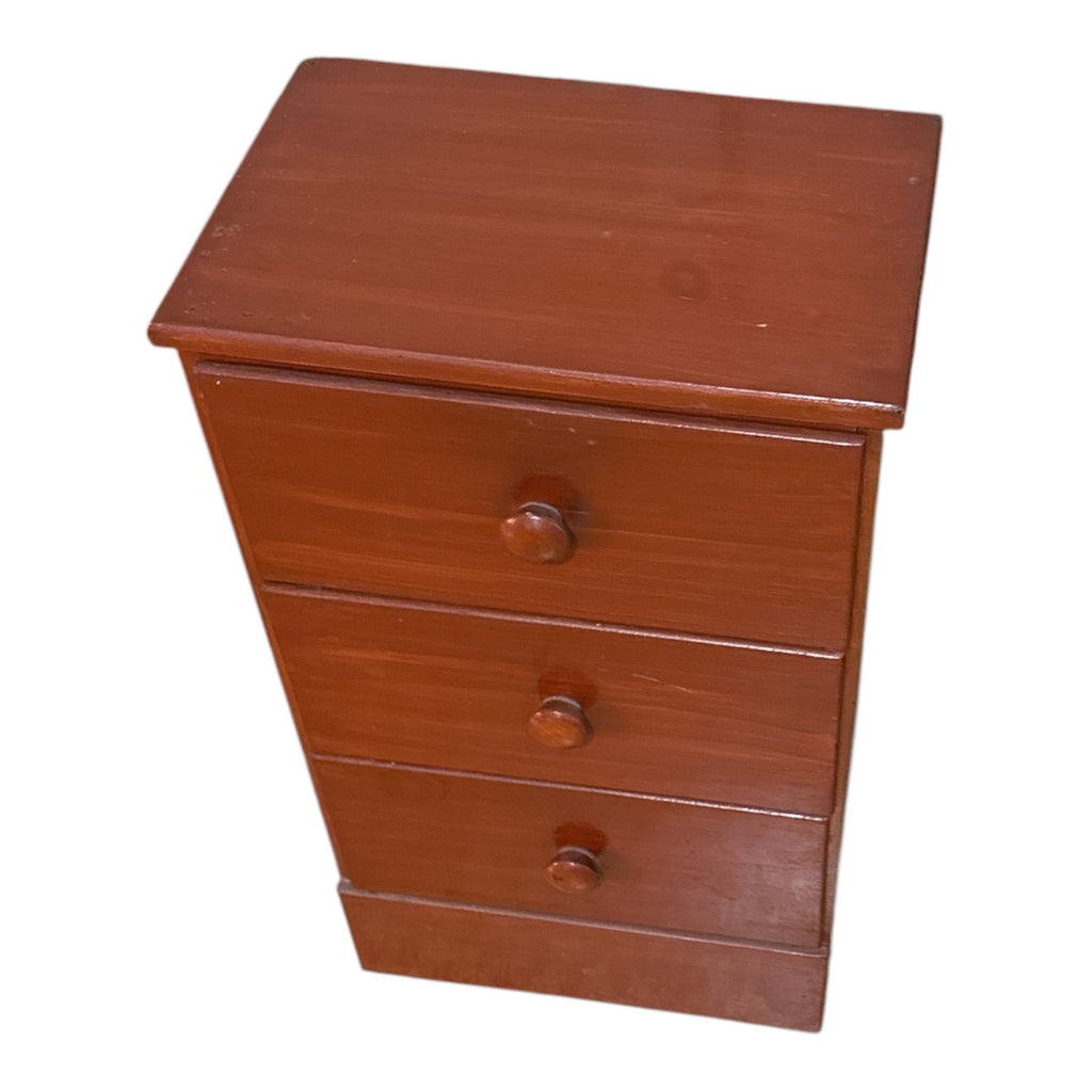 Vintage Solid Pine 3-Drawer Nightstand with Turned Wood Knobs