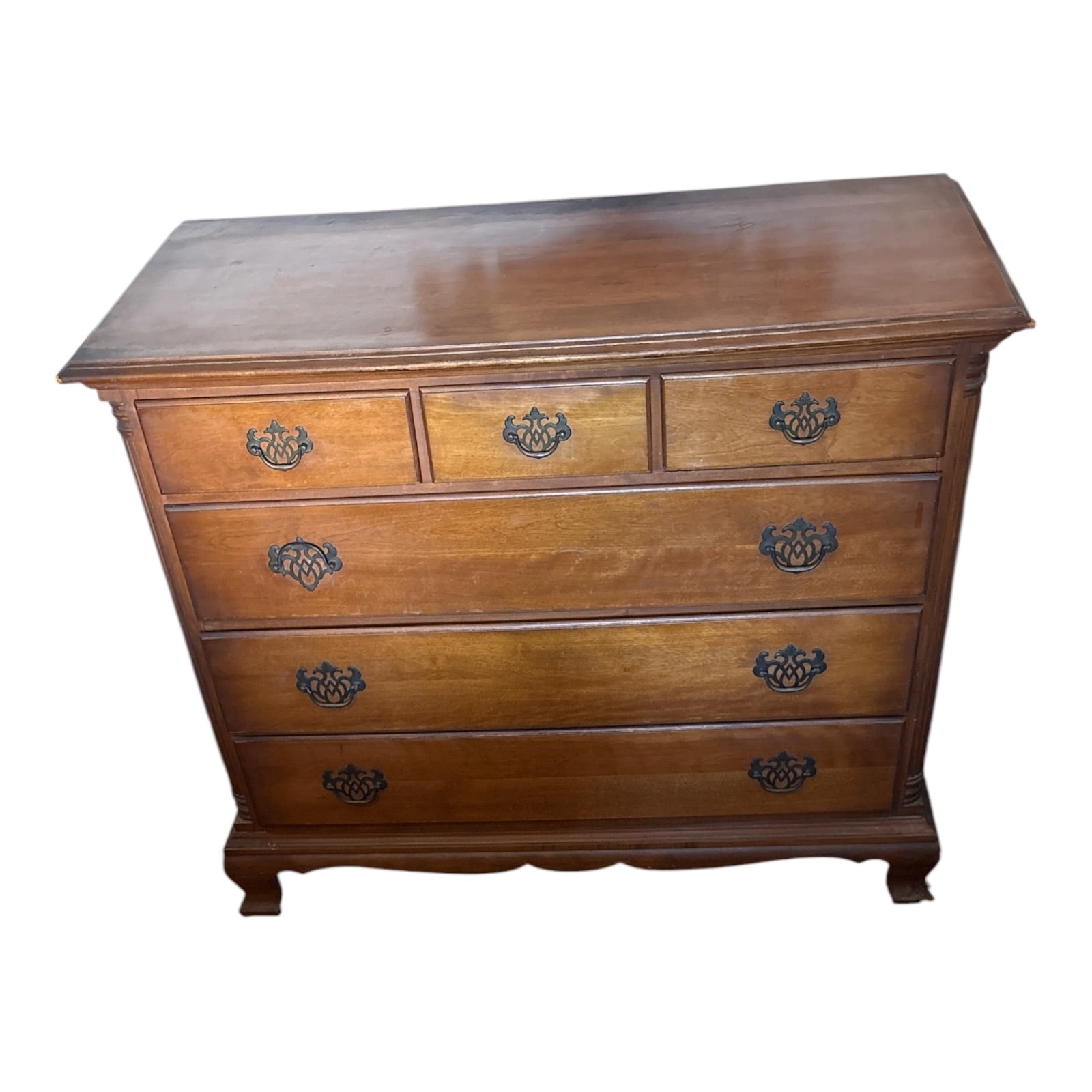 Mid-Century Colonial Revival Cherry Chest of Drawers with Chippendale Hardware