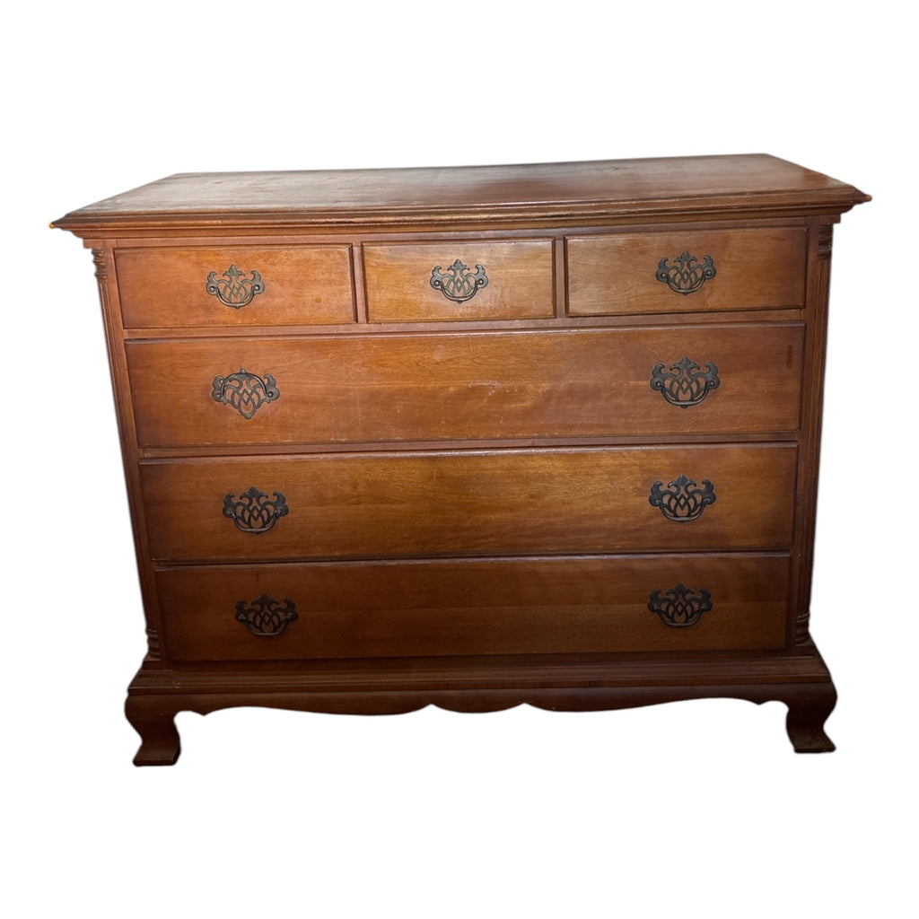 Mid-Century Colonial Revival Cherry Chest of Drawers with Chippendale Hardware