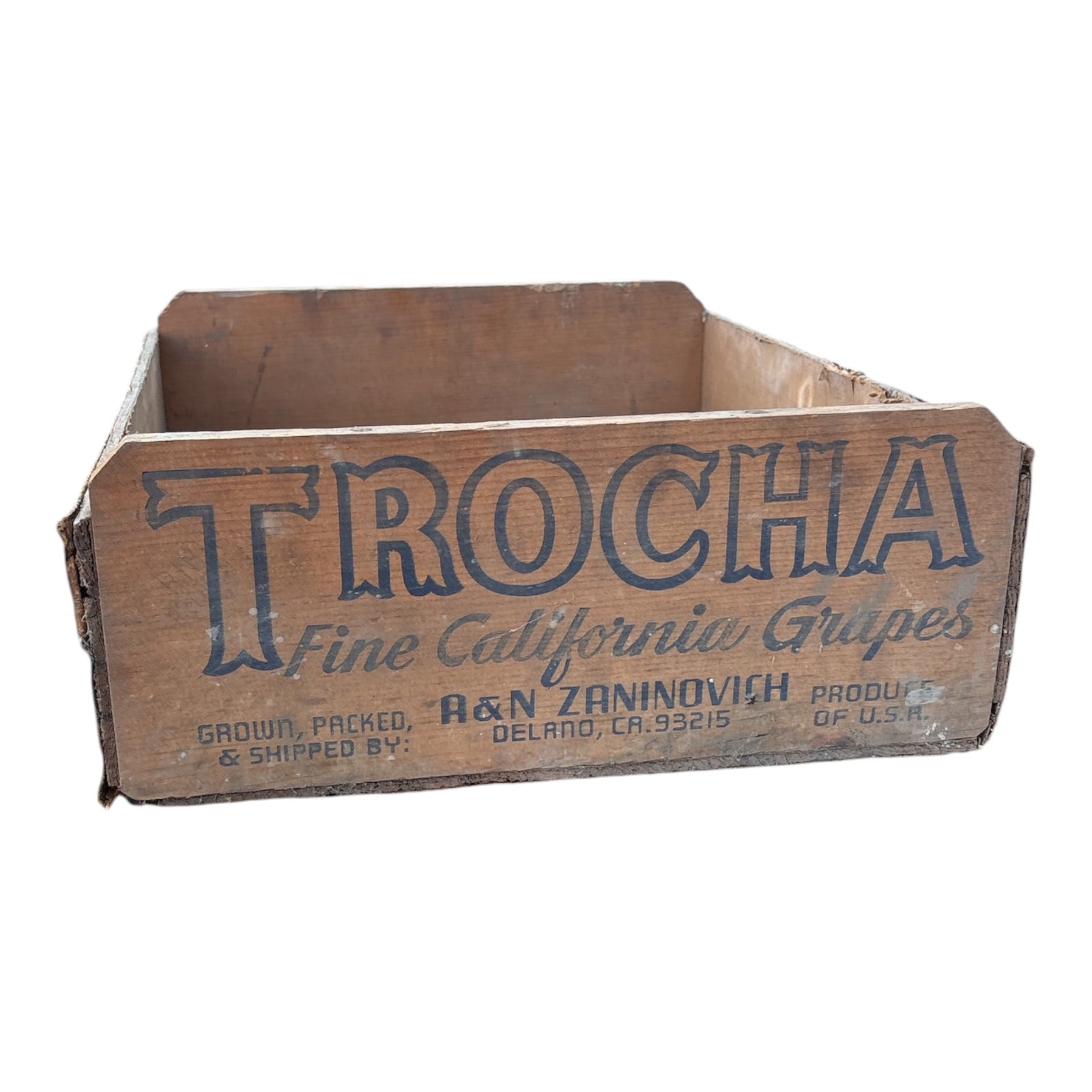 Vintage Trocha California Grape Crate A&N Zaninovich Delano Wood Produce Box