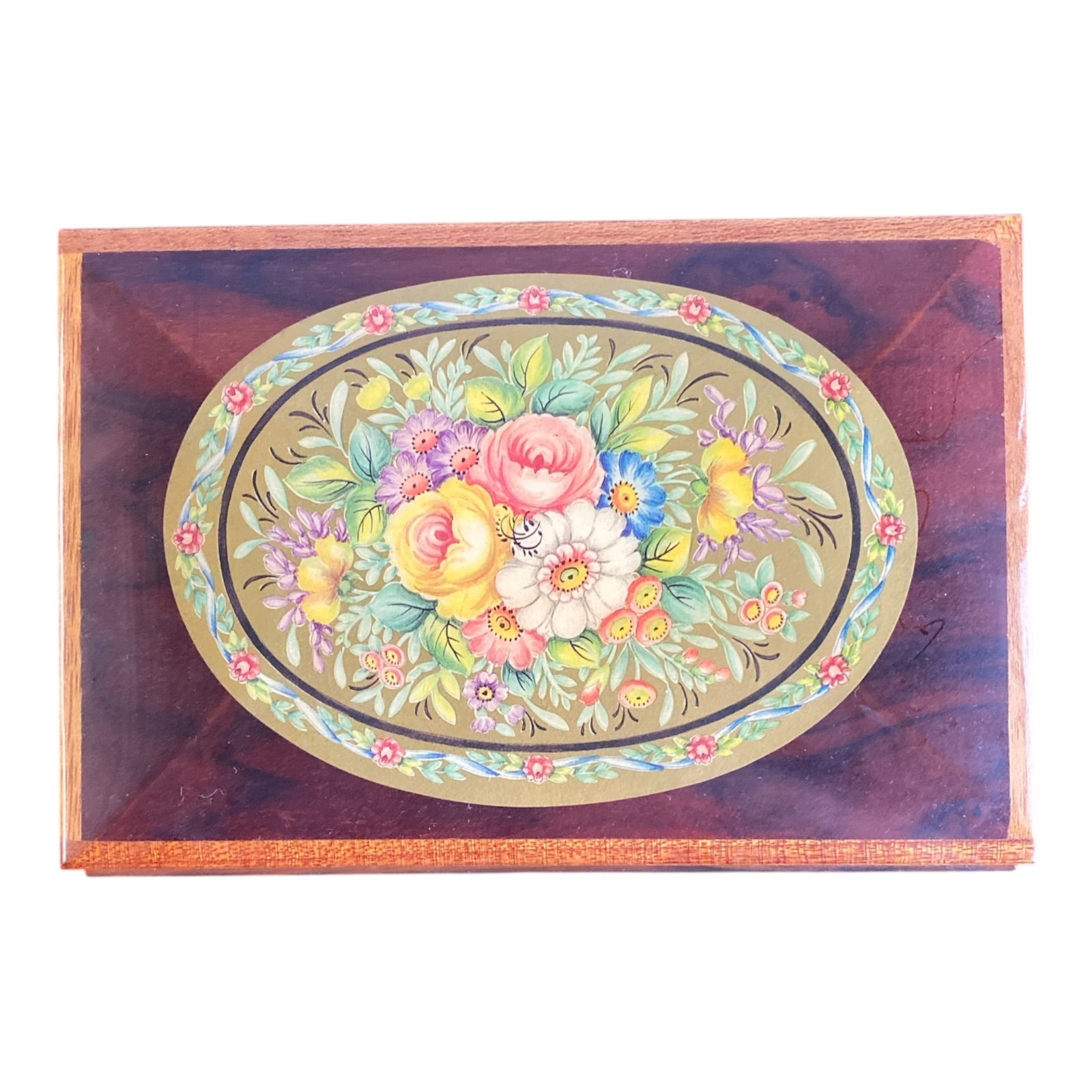 Reuge Swiss Musical Movement Box No. 3756 "Für Elise" Hand-Painted Floral Lid