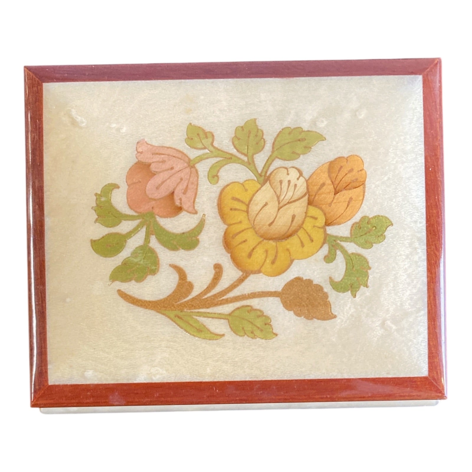 Italian Sorrento Marquetry Music Box — Floral Inlay, Plays 'Torna A Surriento'
