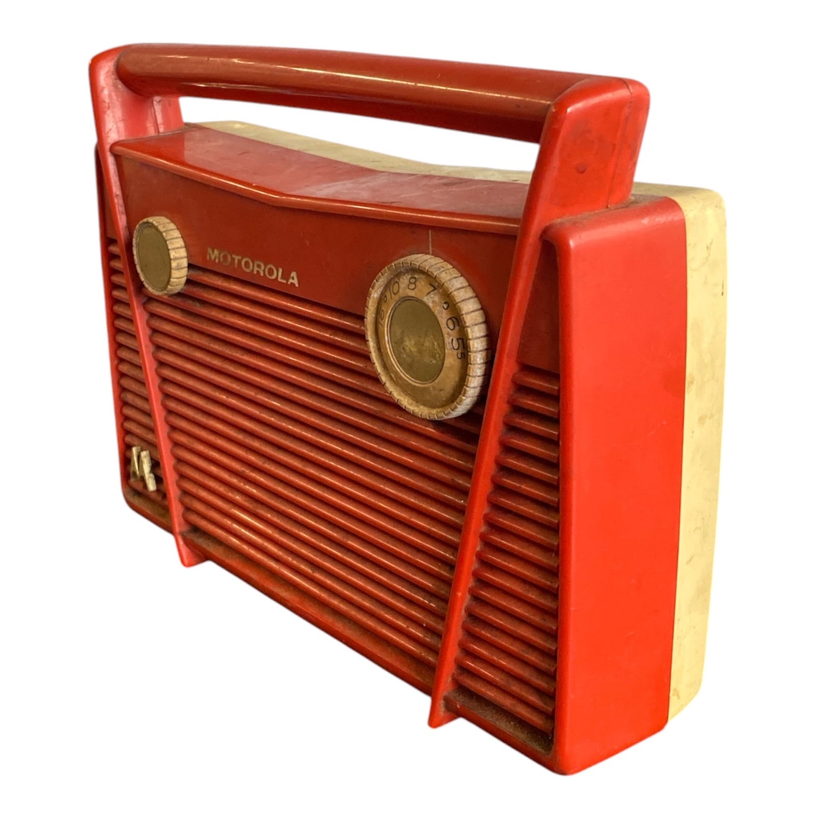 Motorola 56L2 Portable Tube Radio in Coral Red Plastic, 1950s