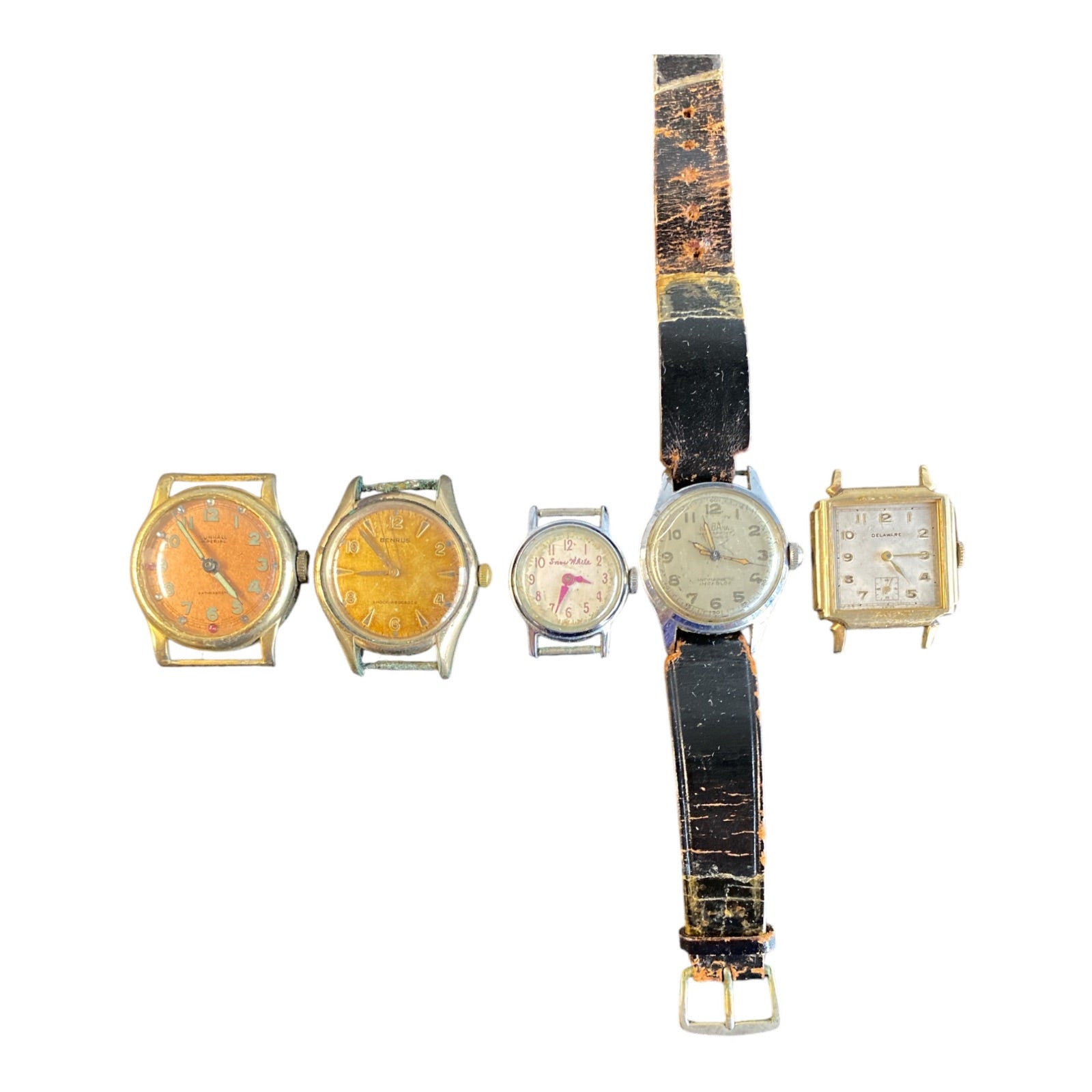 Lot of 5 Vintage Mechanical Watches: Benrus, Snow White, Delaware + 2 Others
