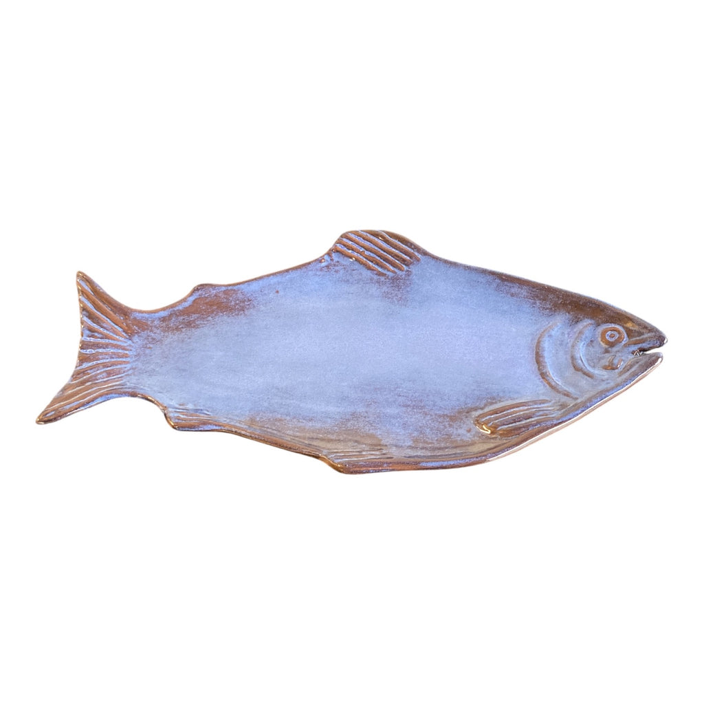 Flora Ovenware Terracotta Fish Platter with Blue-Gray Reactive Glaze