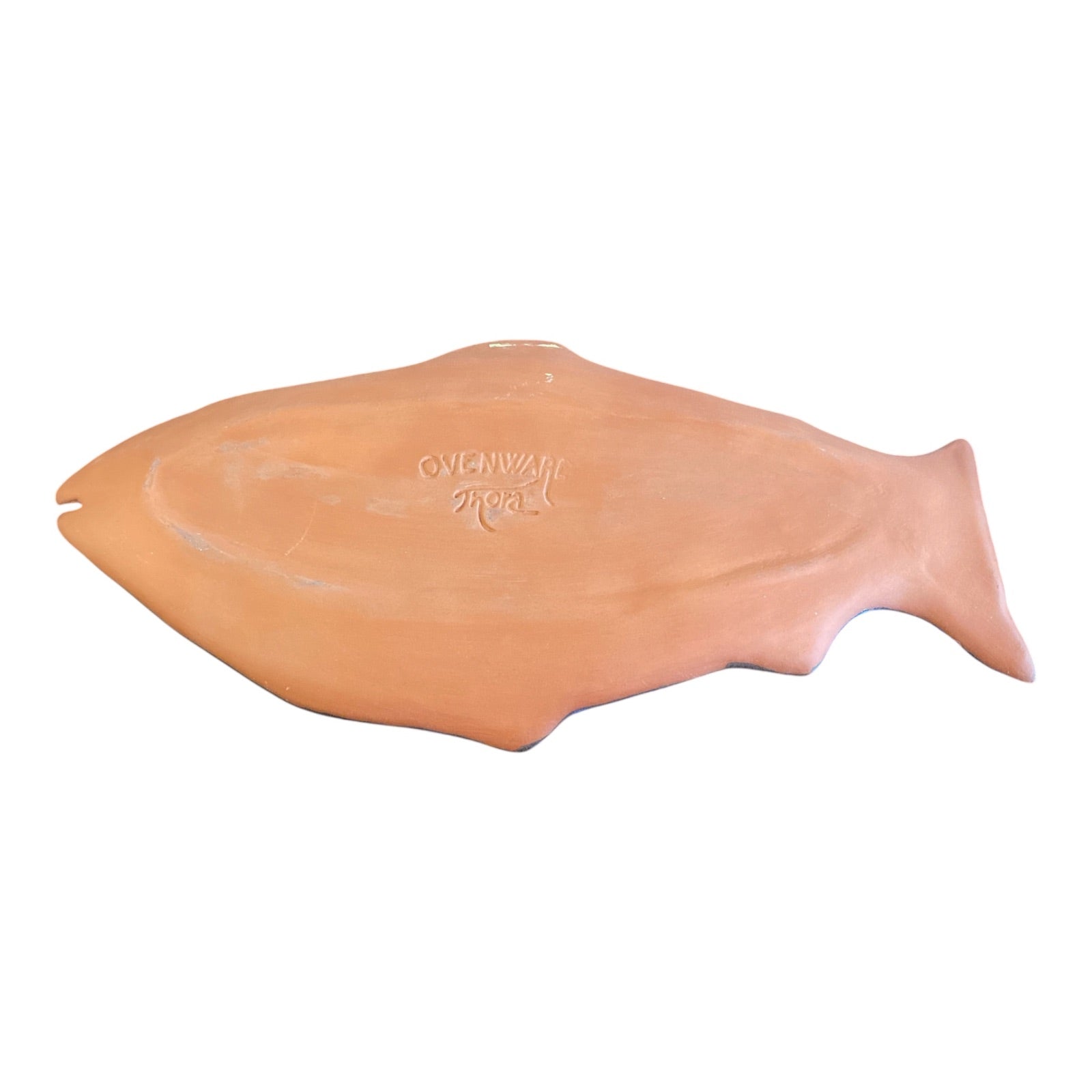 Flora Ovenware Terracotta Fish Platter with Blue-Gray Reactive Glaze