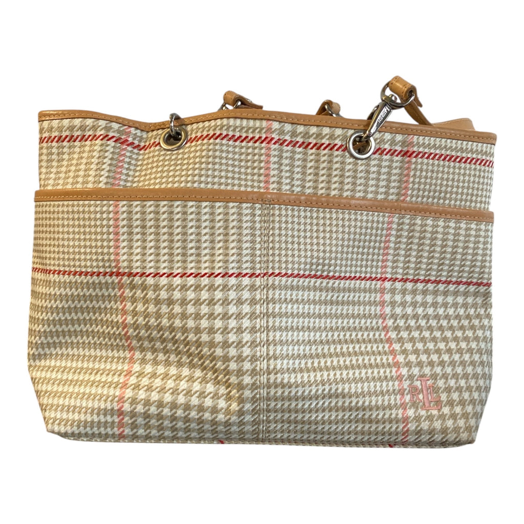 Lauren Ralph Lauren Glen Plaid Tote Bag with Tan Leather Trim