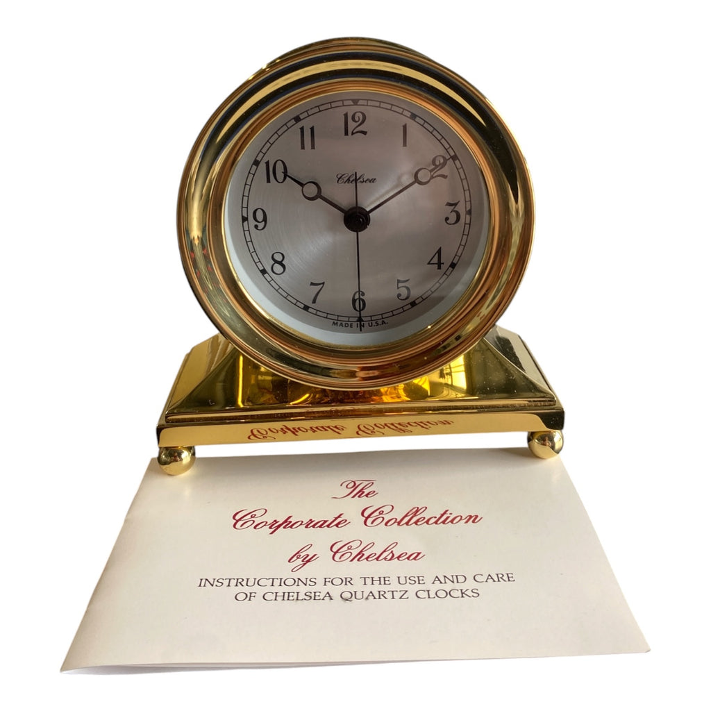 Chelsea Clock Corporate Collection Brass Quartz Desk Clock with Original Papers