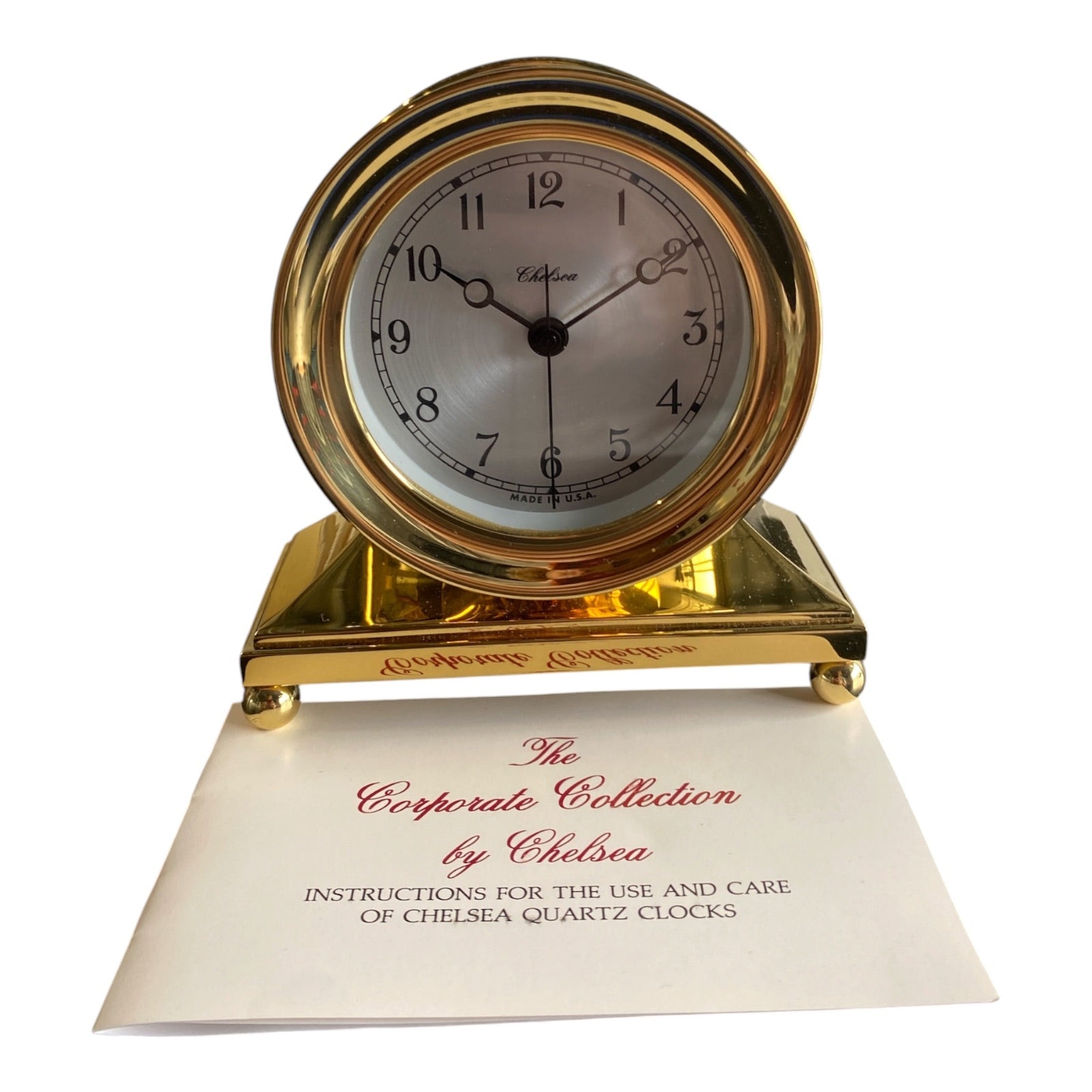 Chelsea Clock Corporate Collection Brass Quartz Desk Clock with Original Papers