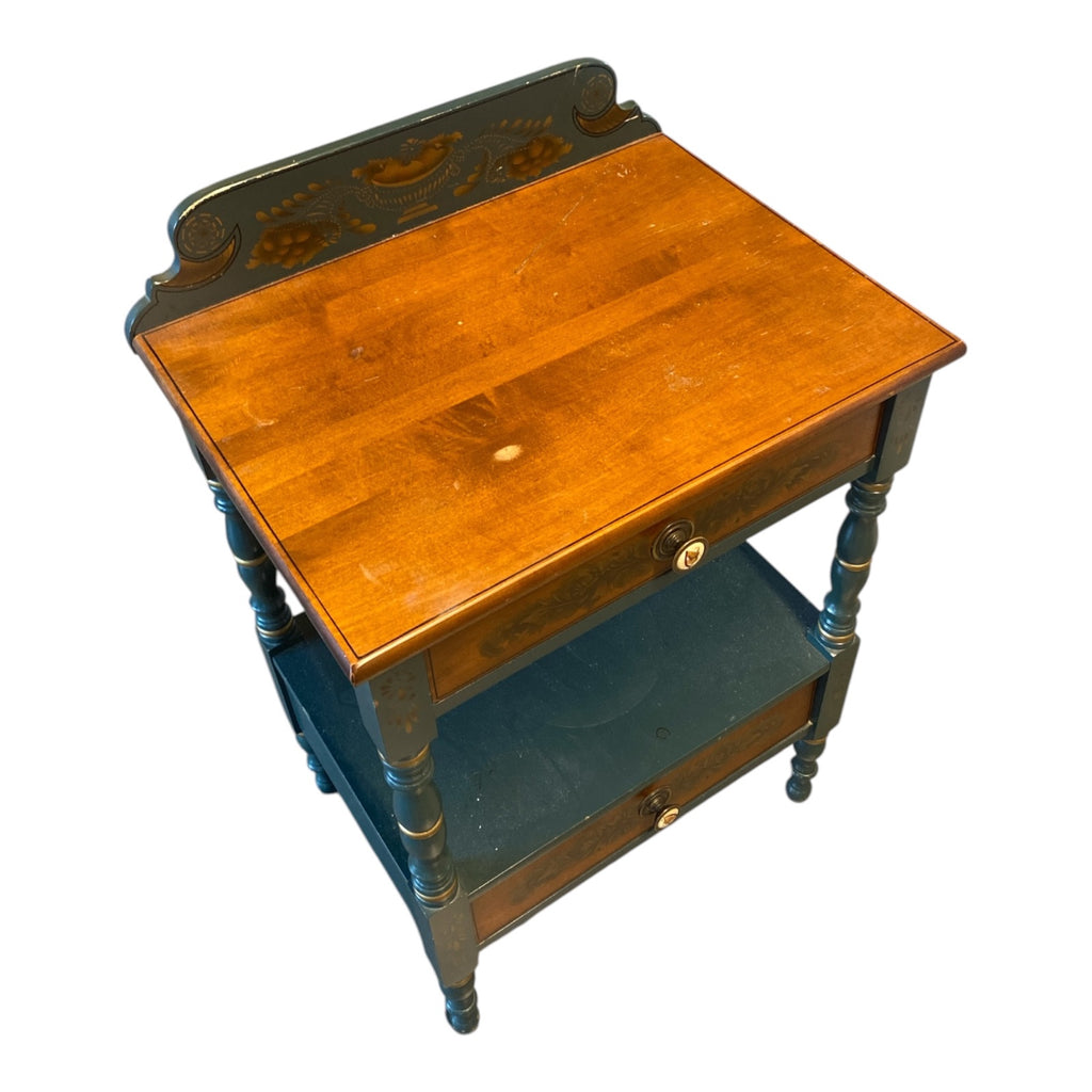 Hitchcock-Style Two-Drawer Washstand with Hand-Stenciled Fruit Basket Motif