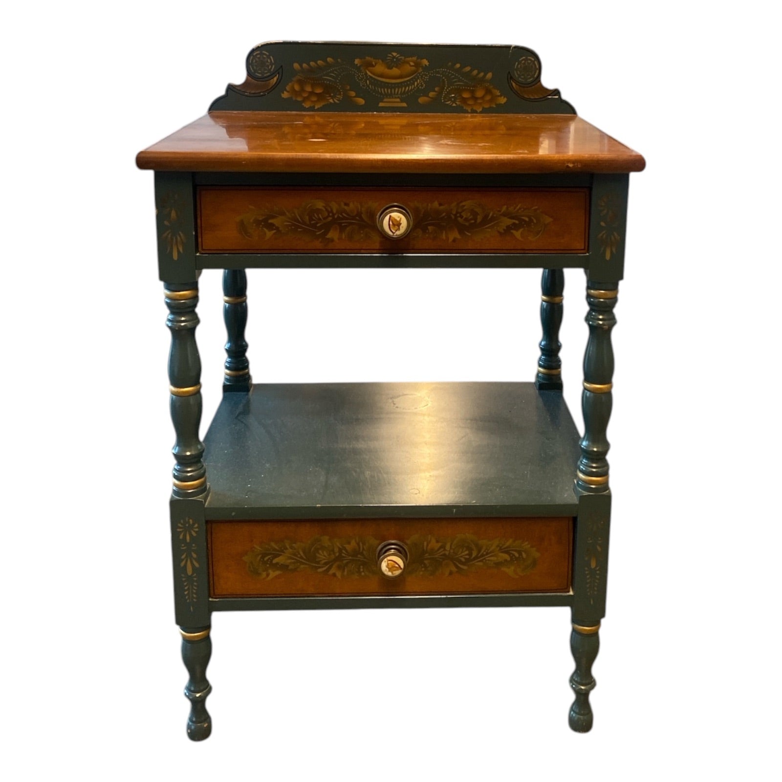 Hitchcock-Style Two-Drawer Washstand with Hand-Stenciled Fruit Basket Motif