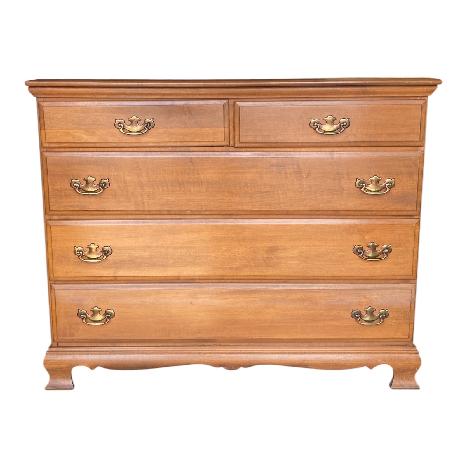 Solid Maple Colonial Revival Chest of Drawers with Brass Batwing Pulls