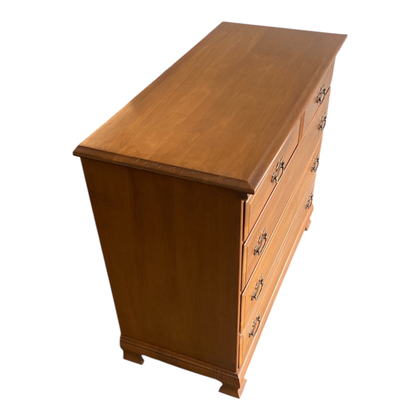 Solid Maple Colonial Revival Chest of Drawers with Brass Batwing Pulls