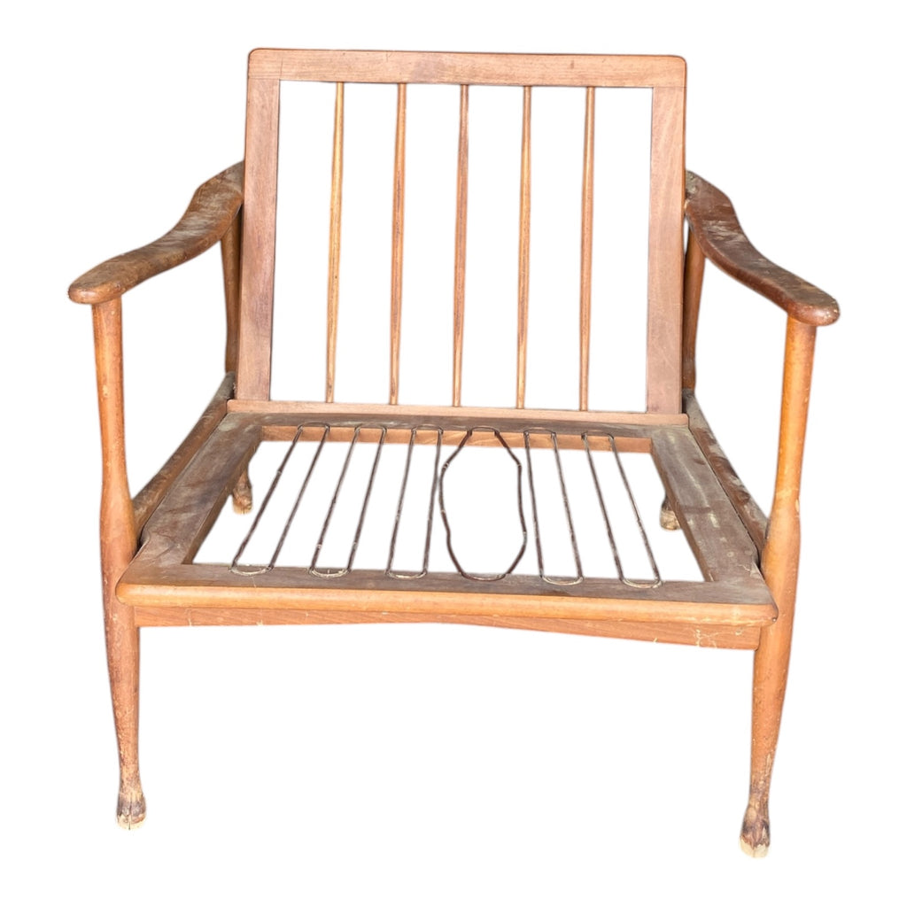 Mid-Century Danish-Style Lounge Chair Frame, Solid Walnut, Sculptural Arms