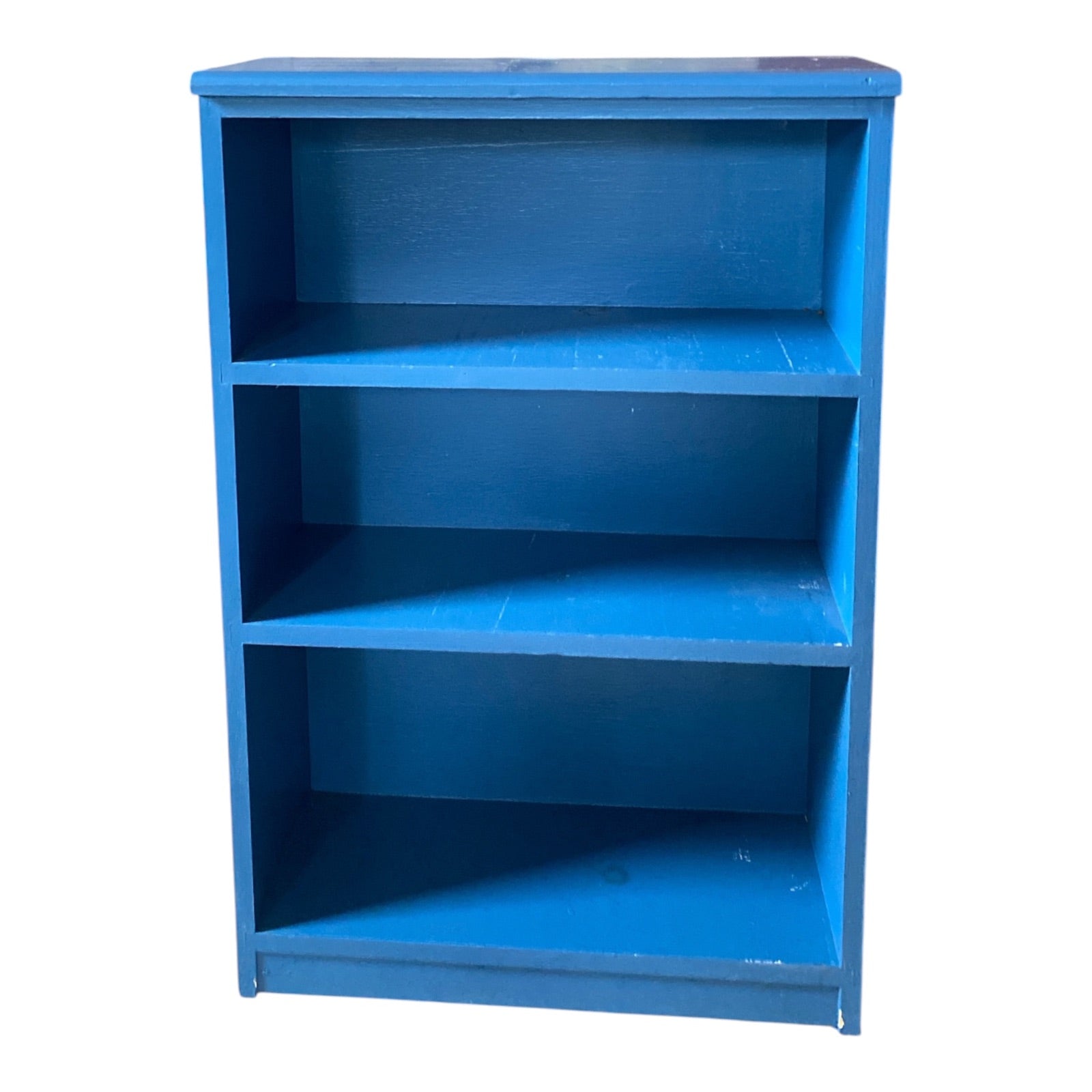 Vintage Solid Wood 3-Shelf Bookcase in Bold Cobalt Blue Paint