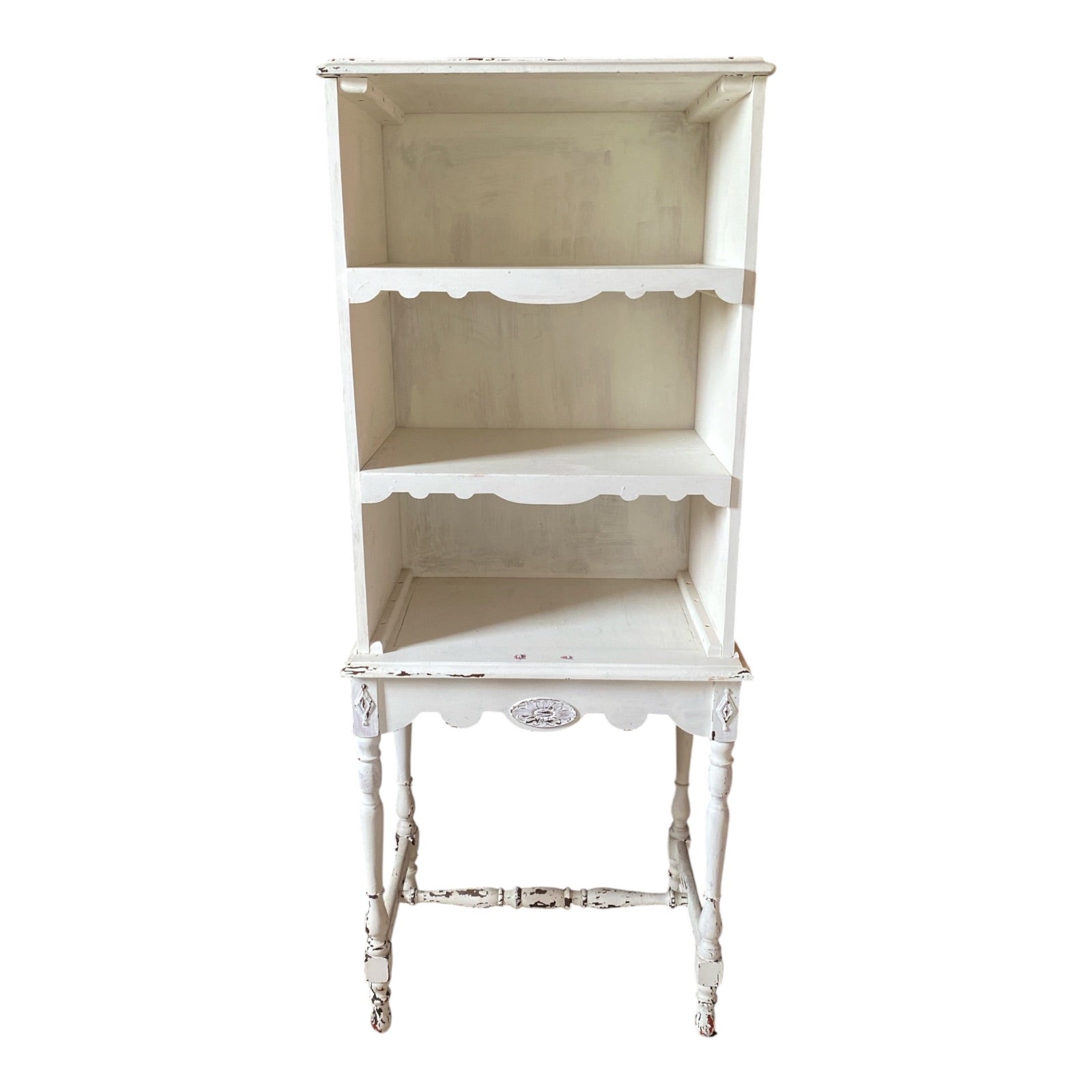 1920s Jacobean Revival Painted Display Shelf on Turned Leg Stand