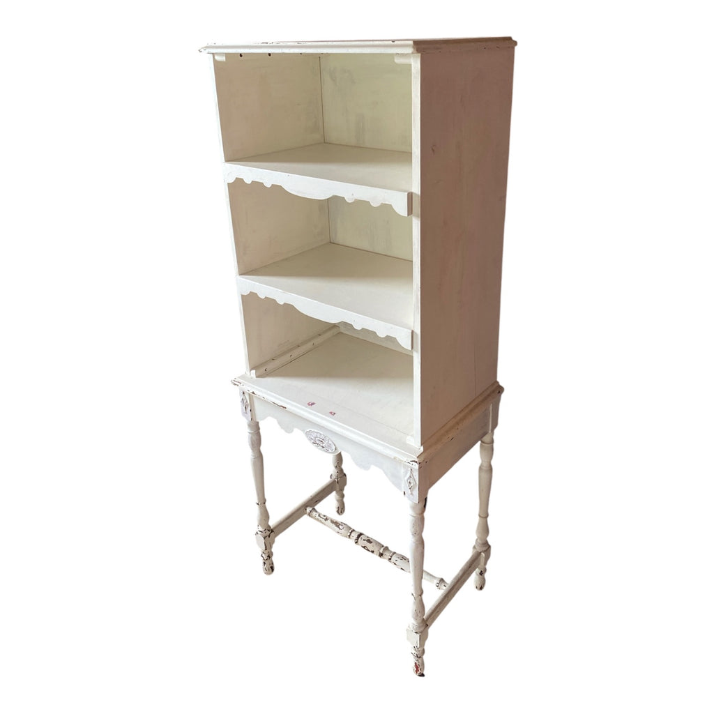 1920s Jacobean Revival Painted Display Shelf on Turned Leg Stand