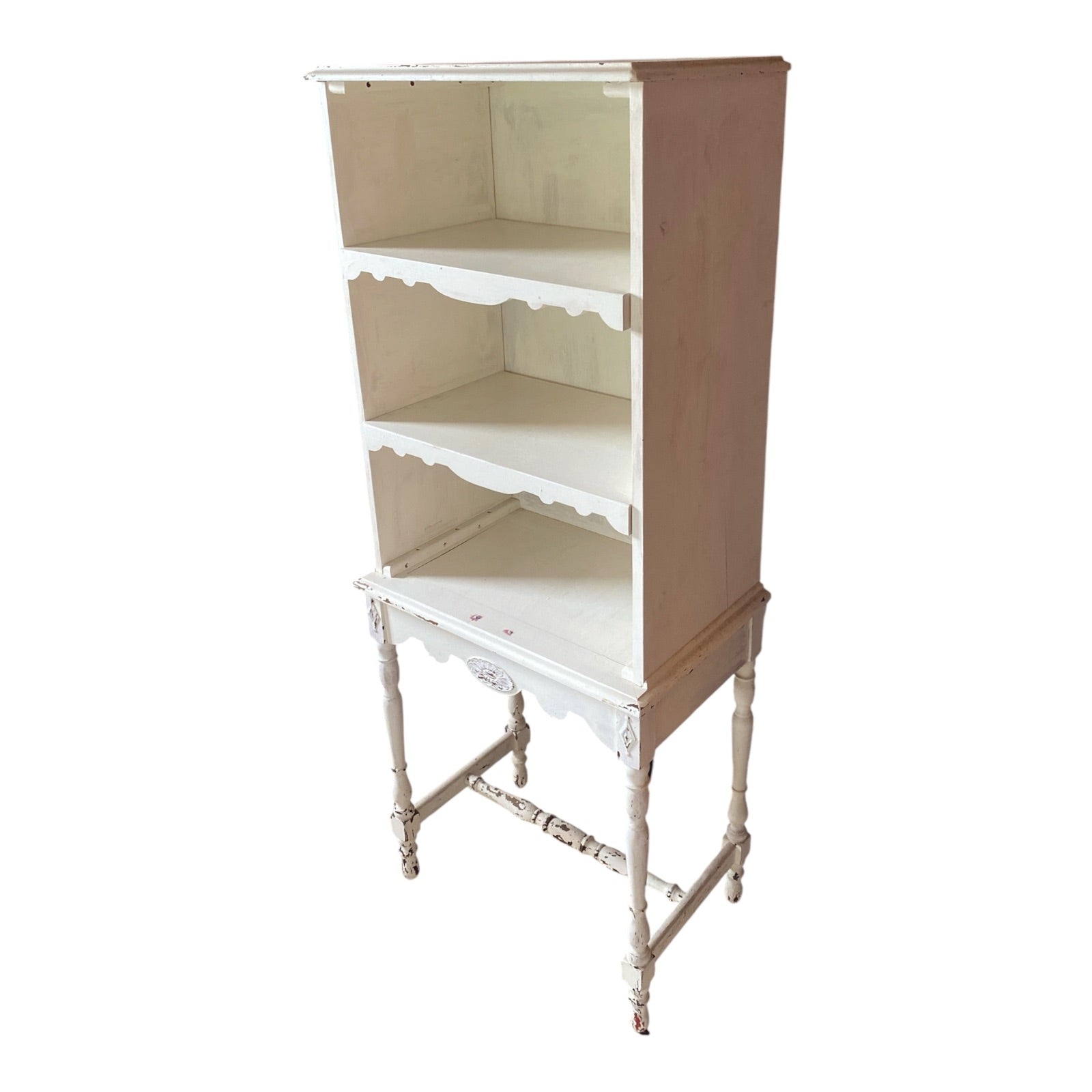 1920s Jacobean Revival Painted Display Shelf on Turned Leg Stand
