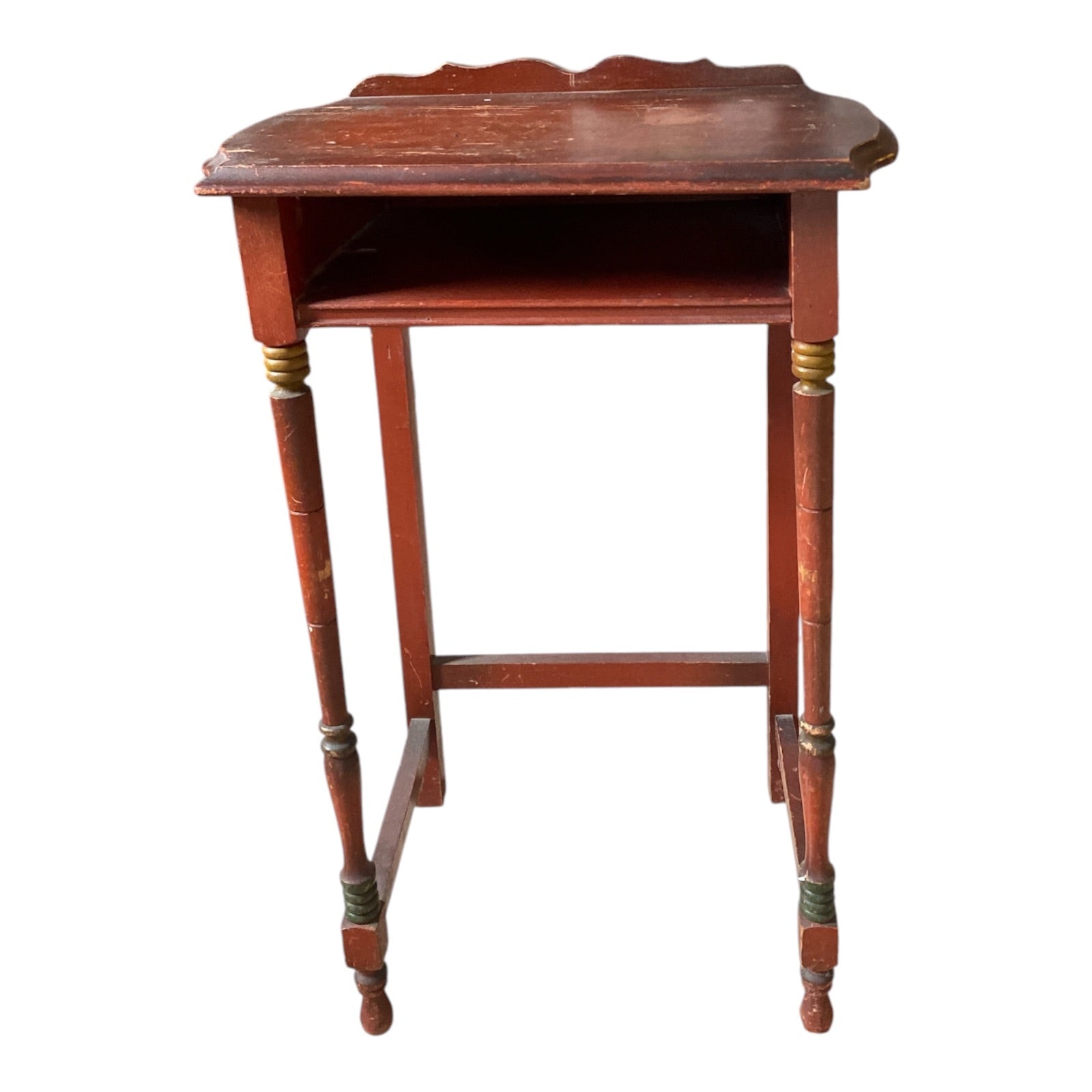 Antique Sheraton-Style Telephone Stand with Scalloped Gallery, Original Paint