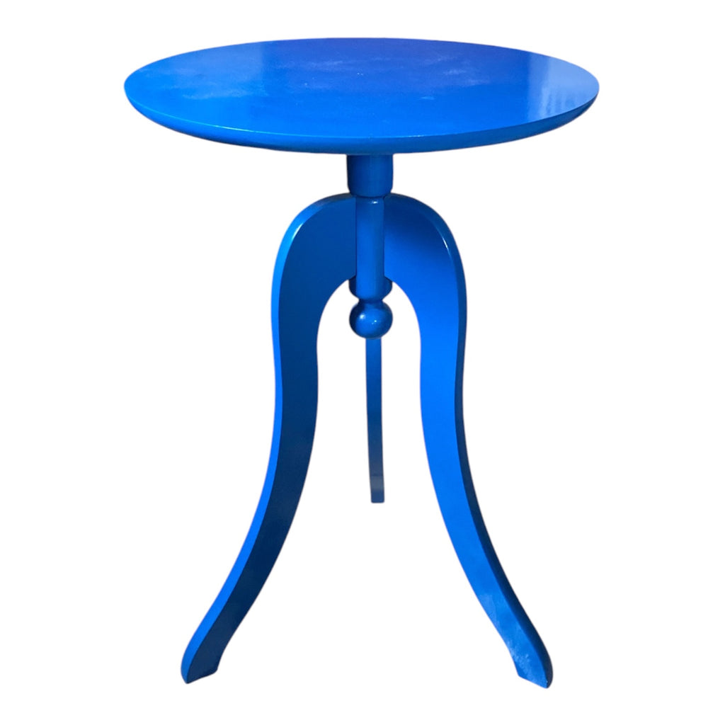 Lacquered Solid Wood Tripod Side Table in Electric Blue, Turned Pedestal Base