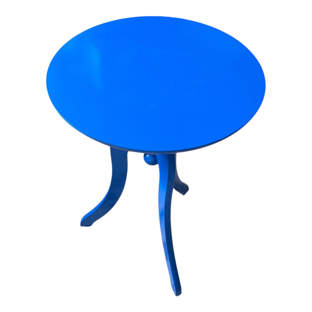 Lacquered Solid Wood Tripod Side Table in Electric Blue, Turned Pedestal Base