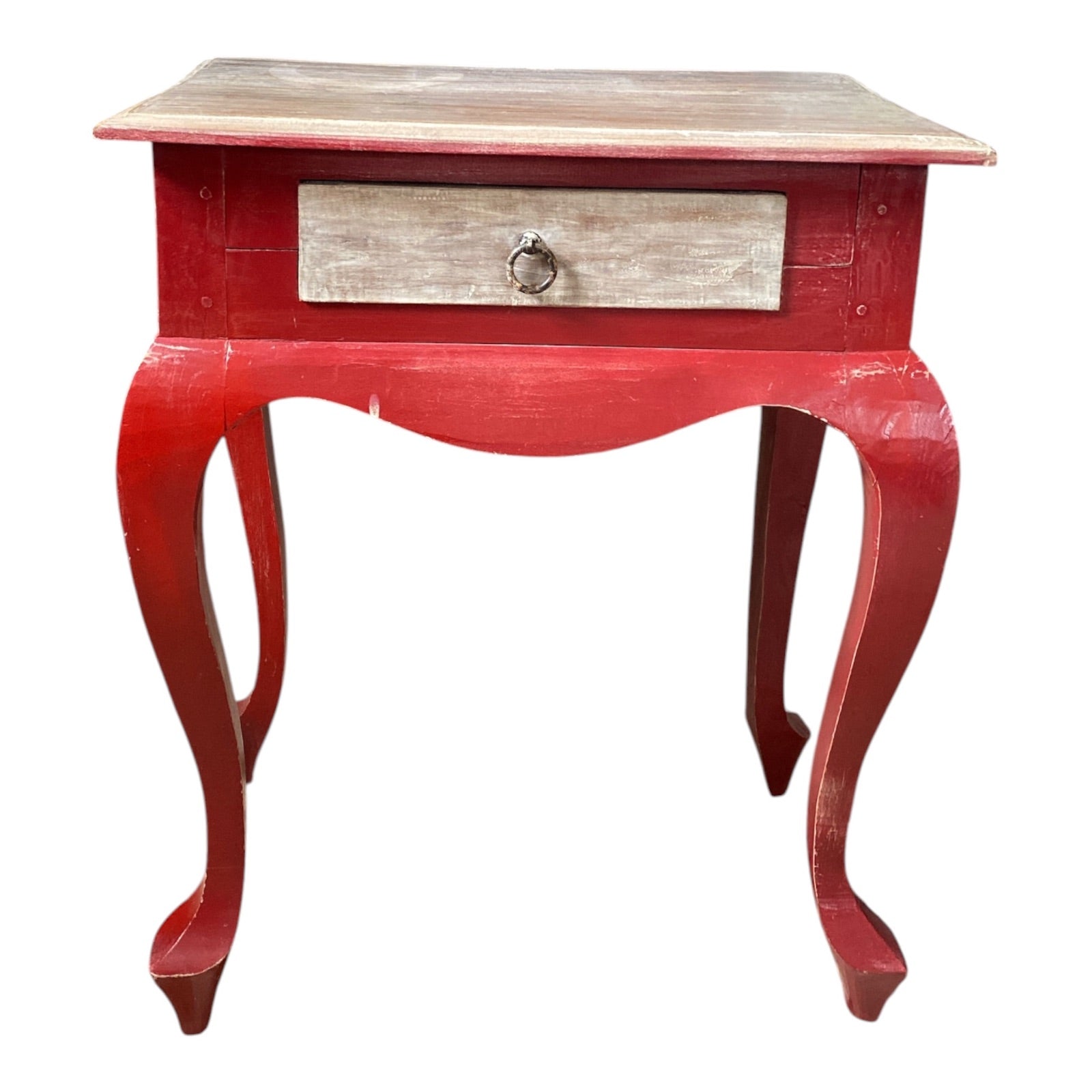 French Provincial Style Side Table with Cabriole Legs, Chalk Painted Two-Tone