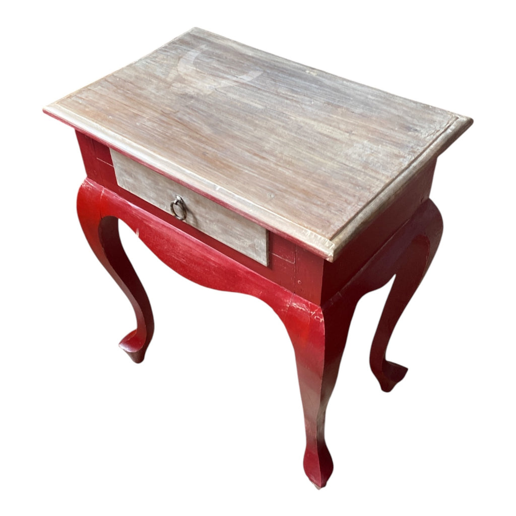French Provincial Style Side Table with Cabriole Legs, Chalk Painted Two-Tone