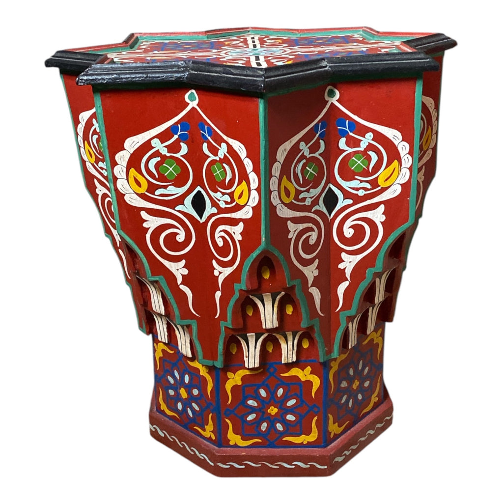 Moroccan Hand-Painted Zouak Wood Side Table with Star-Shaped Top