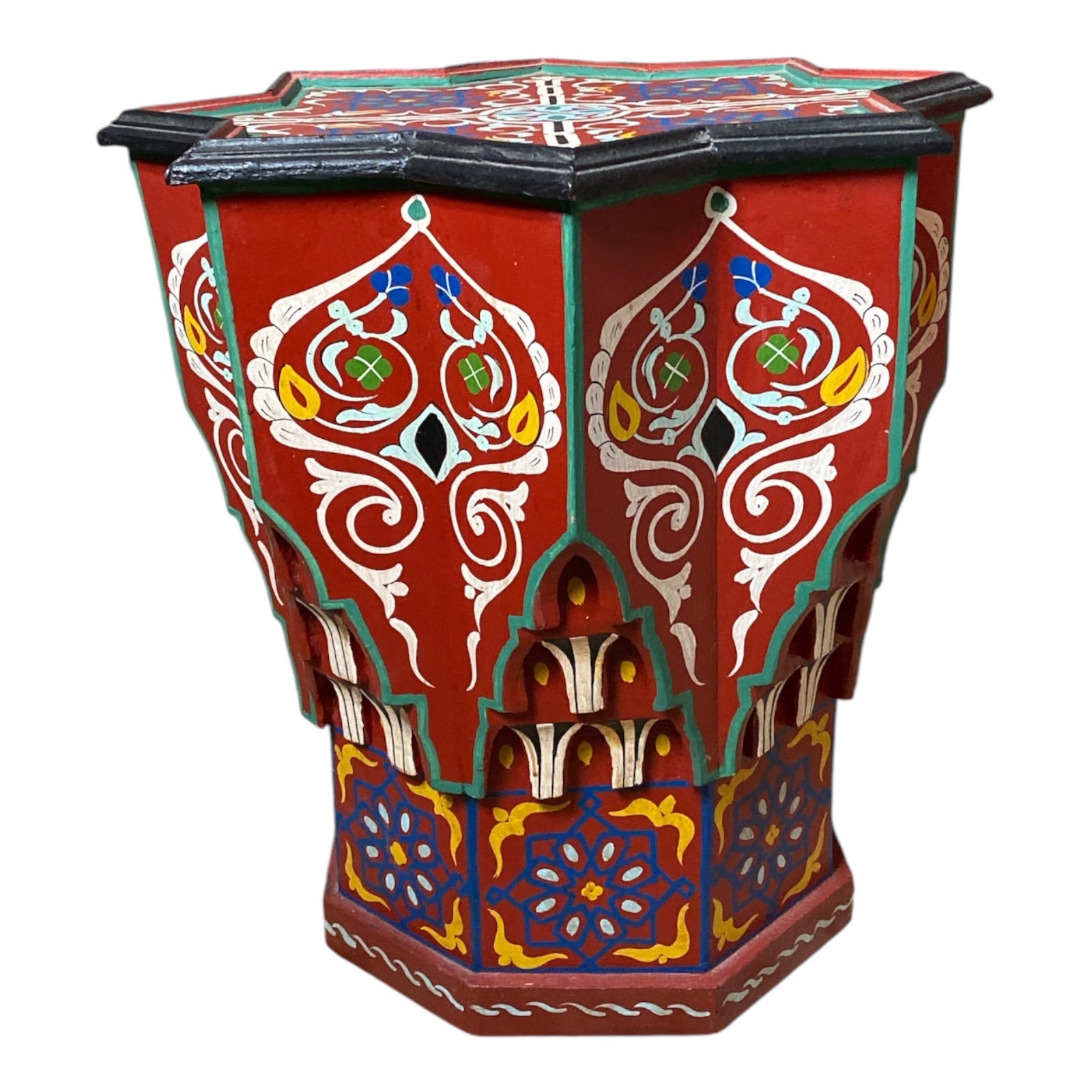 Moroccan Hand-Painted Zouak Wood Side Table with Star-Shaped Top